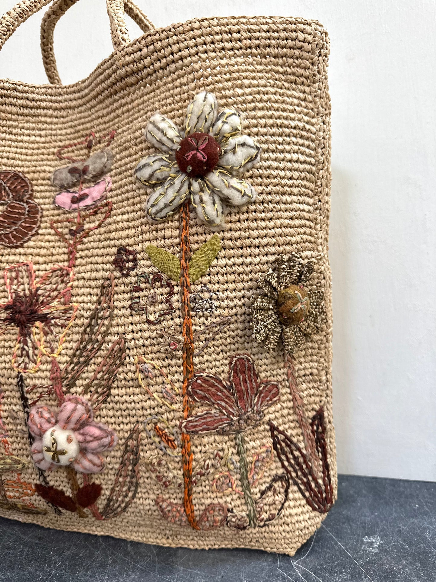 Sophie Digard Medium Raffia Bag Spring Flower Garden