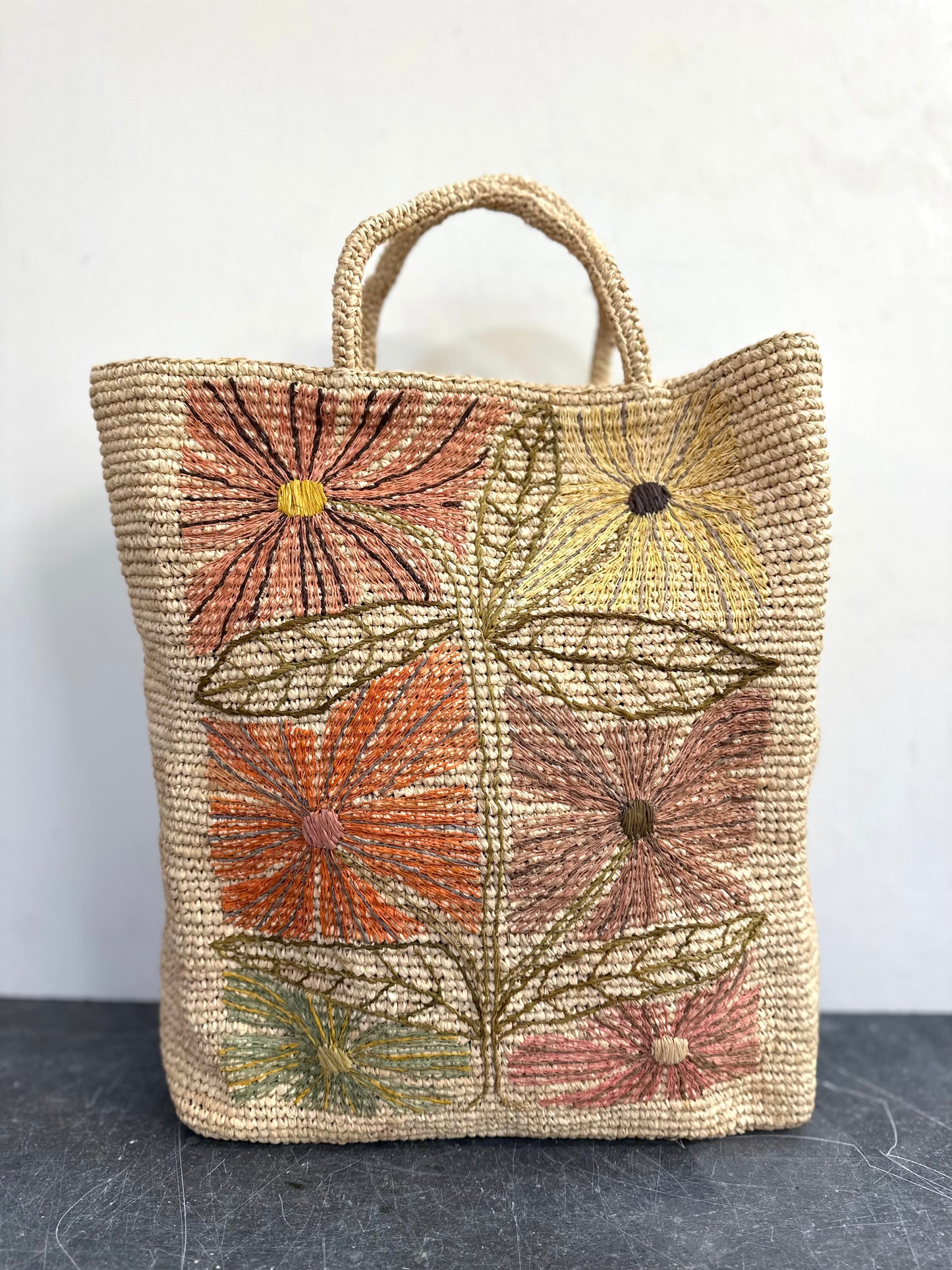 Sophie Digard Medium Natural Raffia Bag With Sunburst Flowers