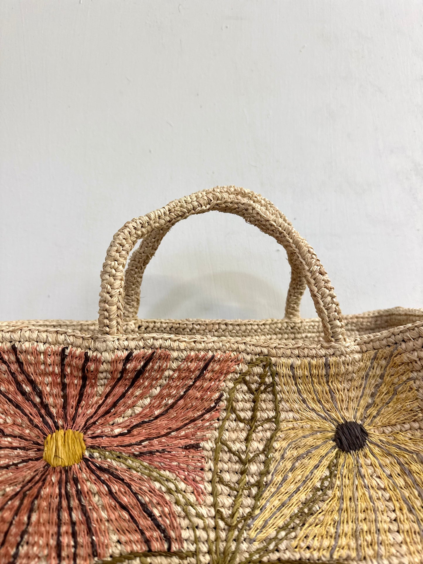Sophie Digard Medium Natural Raffia Bag With Sunburst Flowers