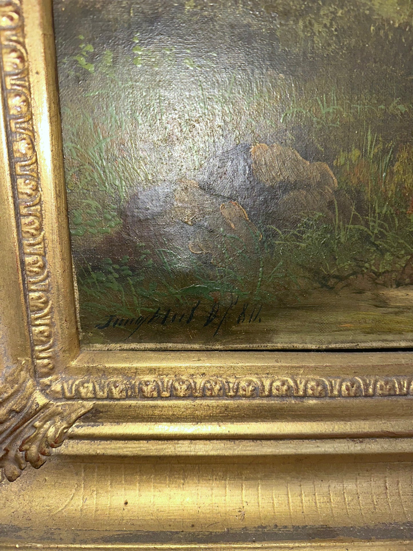 Antique European Pair of Framed Forest Scene Paintings