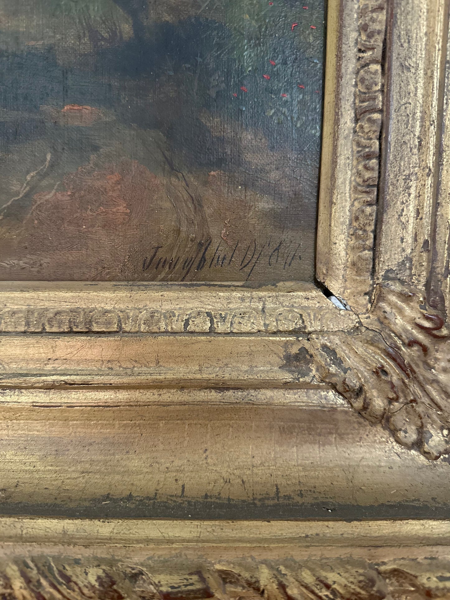 Antique European Pair of Framed Forest Scene Paintings