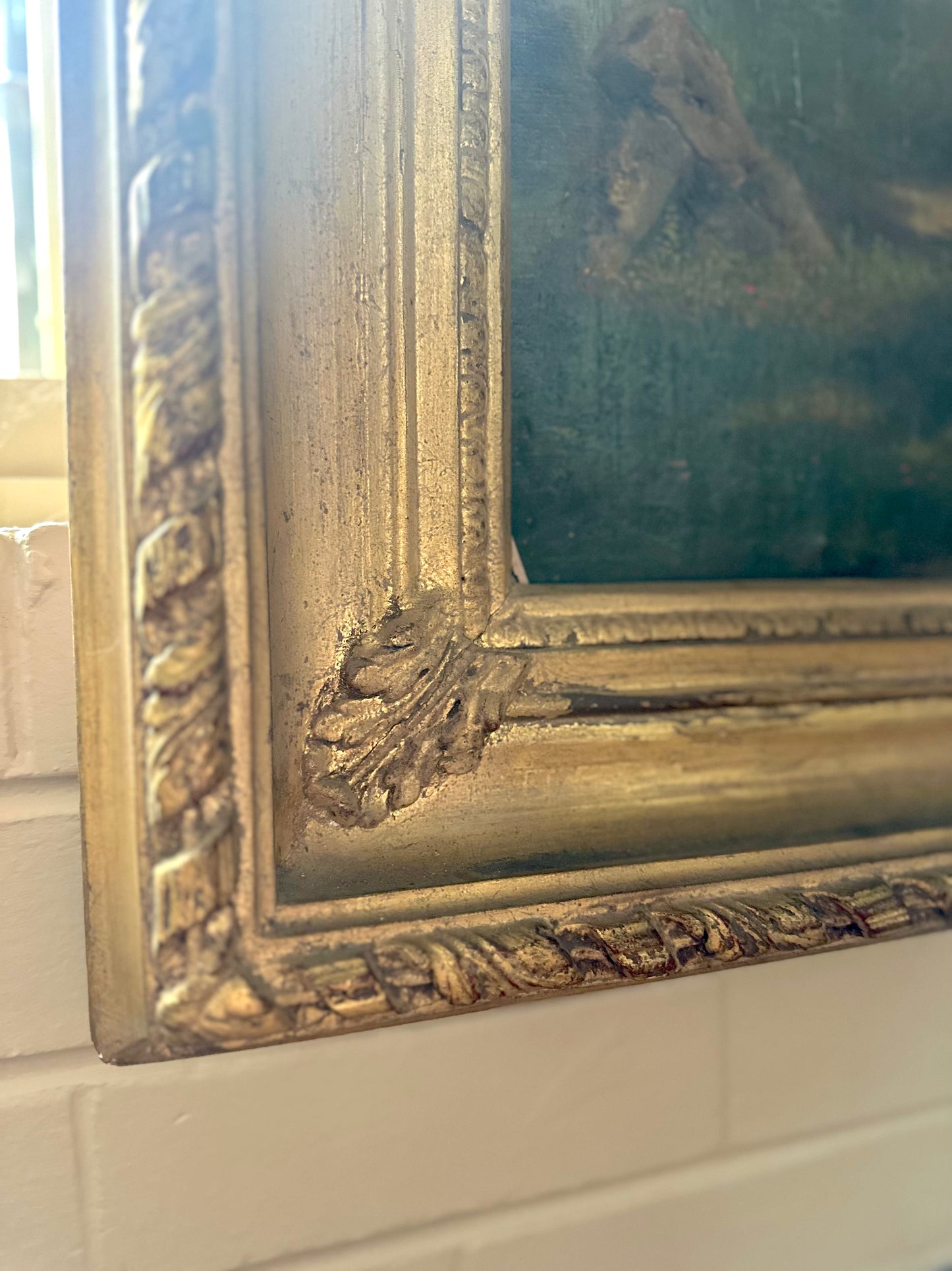 Antique European Pair of Framed Forest Scene Paintings