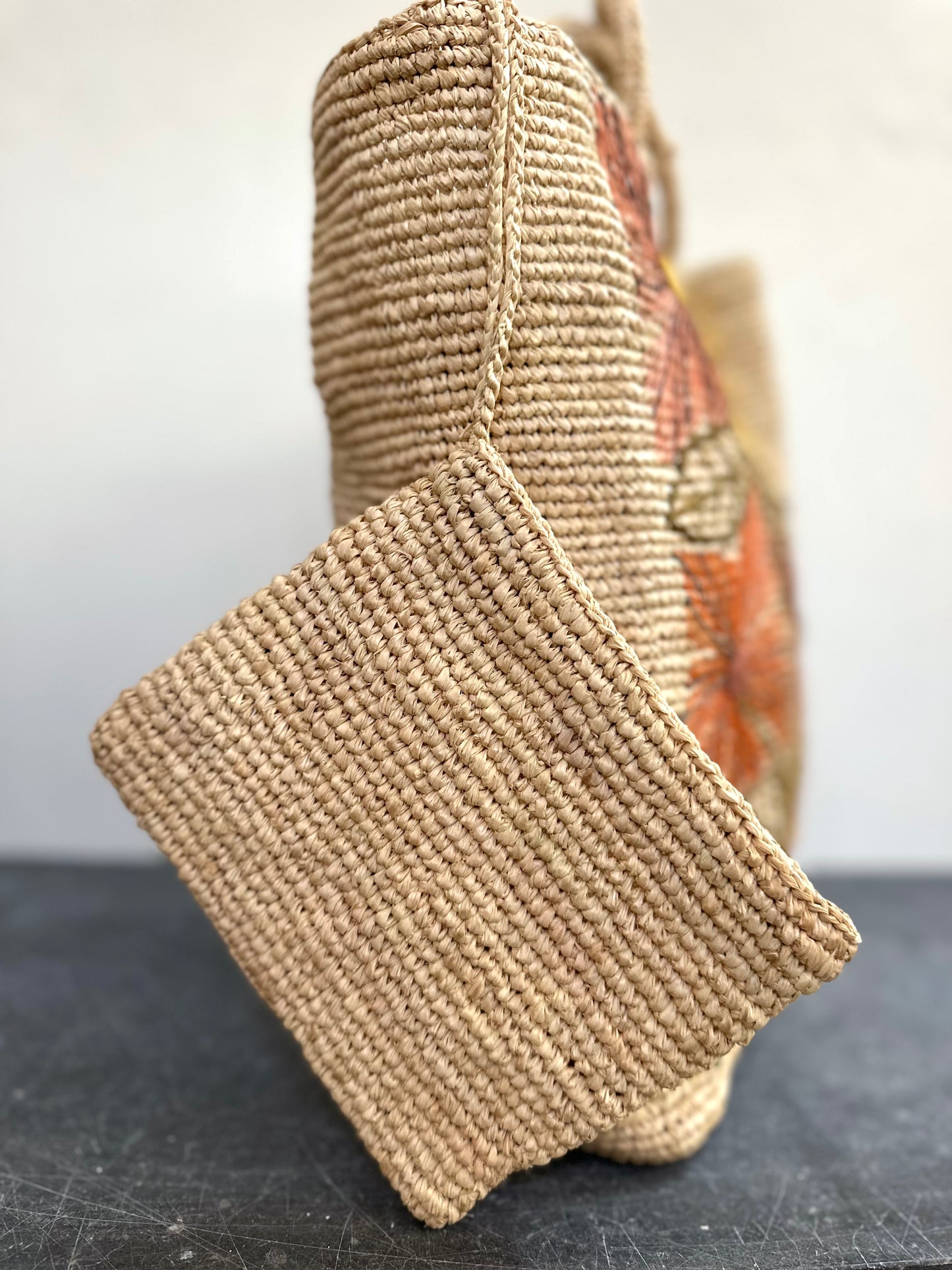 Sophie Digard Medium Natural Raffia Bag With Sunburst Flowers