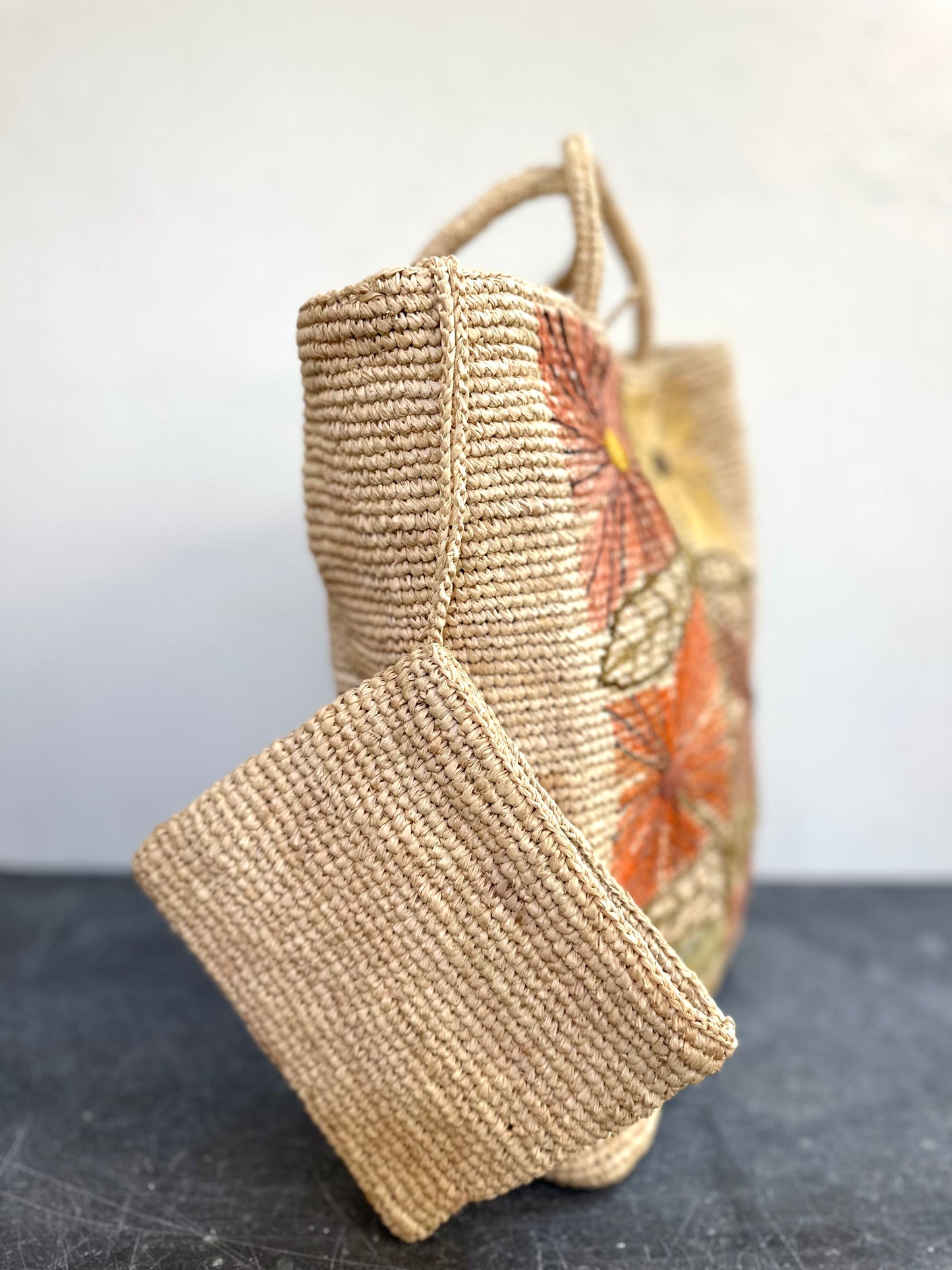 Sophie Digard Medium Natural Raffia Bag With Sunburst Flowers