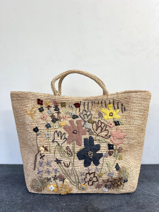 Sophie Digard Large Raffia Bag With Pastel Florals