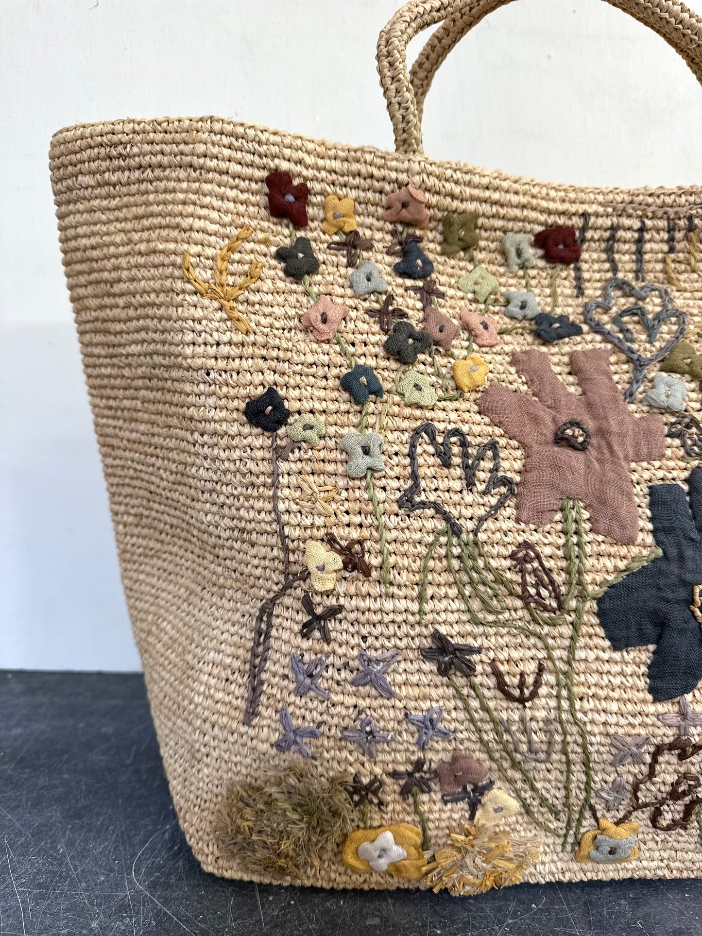 Sophie Digard Large Raffia Bag With Pastel Florals