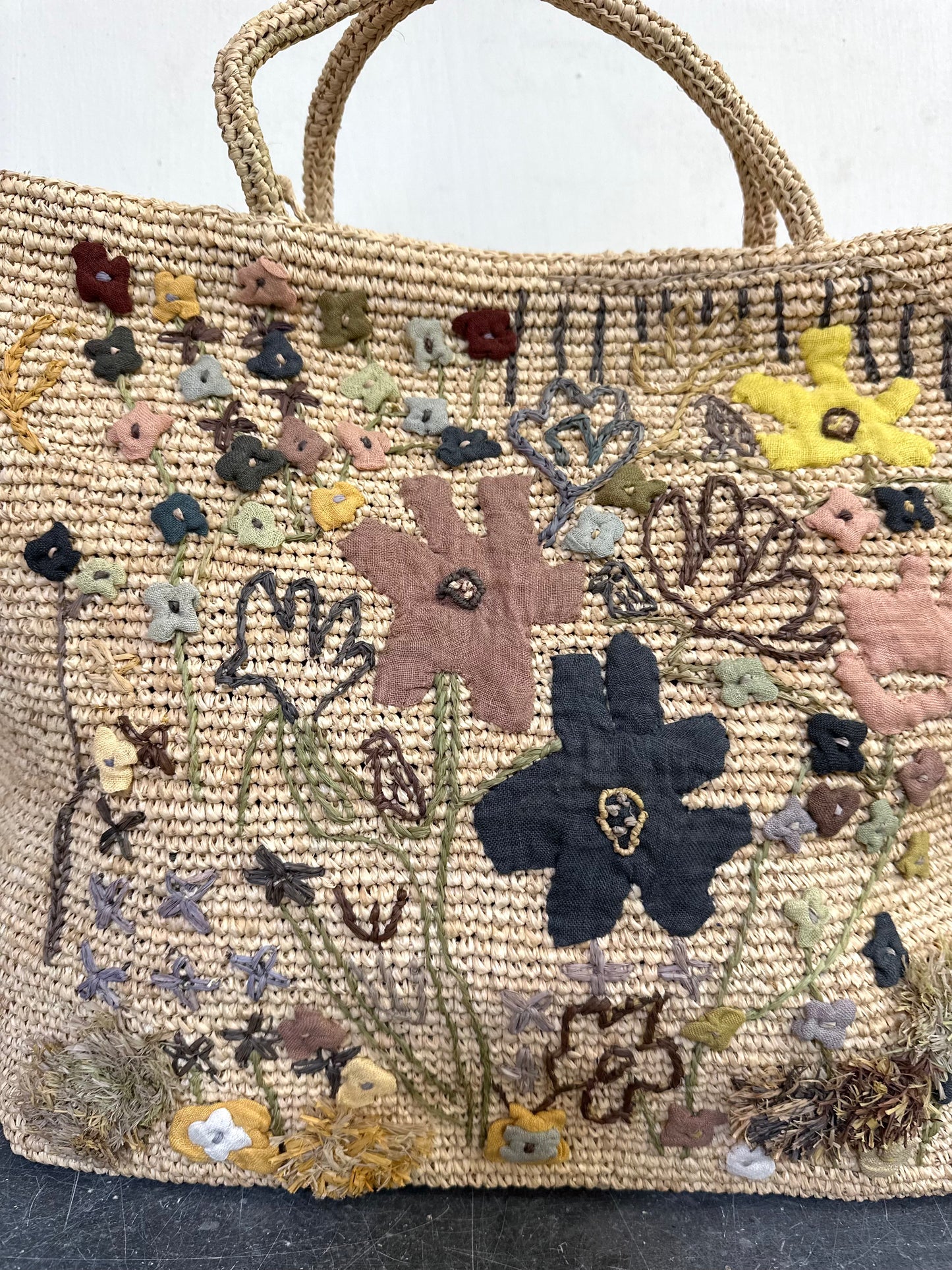 Sophie Digard Large Raffia Bag With Pastel Florals