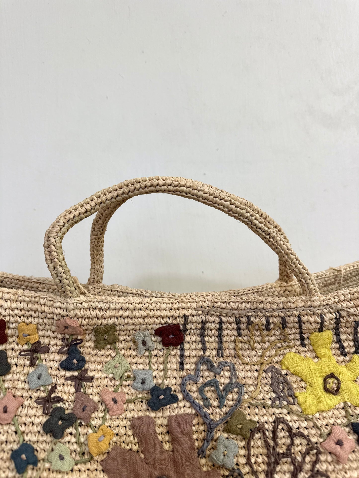 Sophie Digard Large Raffia Bag With Pastel Florals