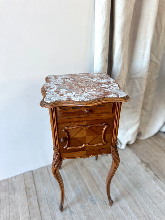 Antique French Louis XV Quartercut Veneer Bedside Table