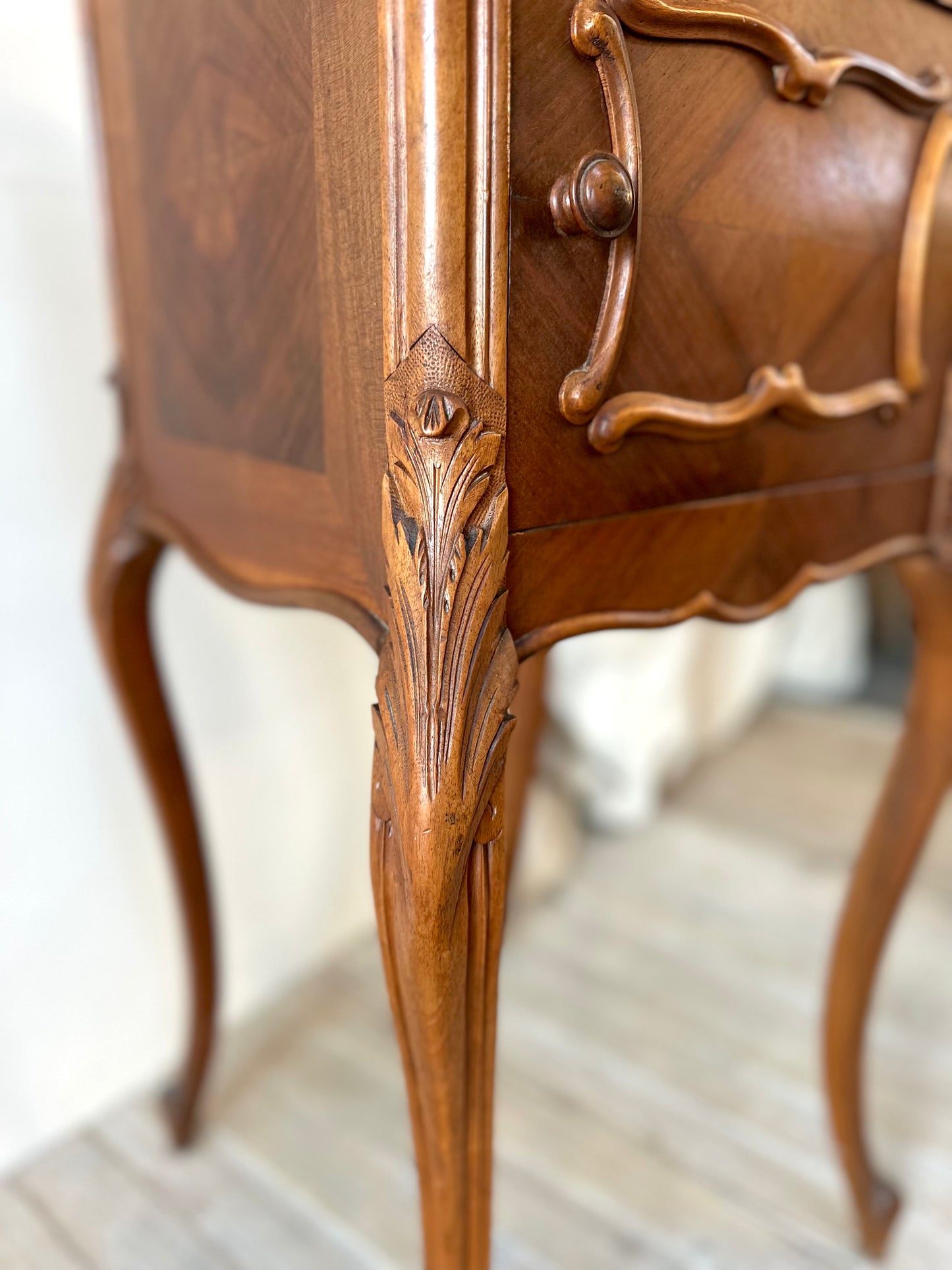 Antique French Louis XV Quartercut Veneer Bedside Table