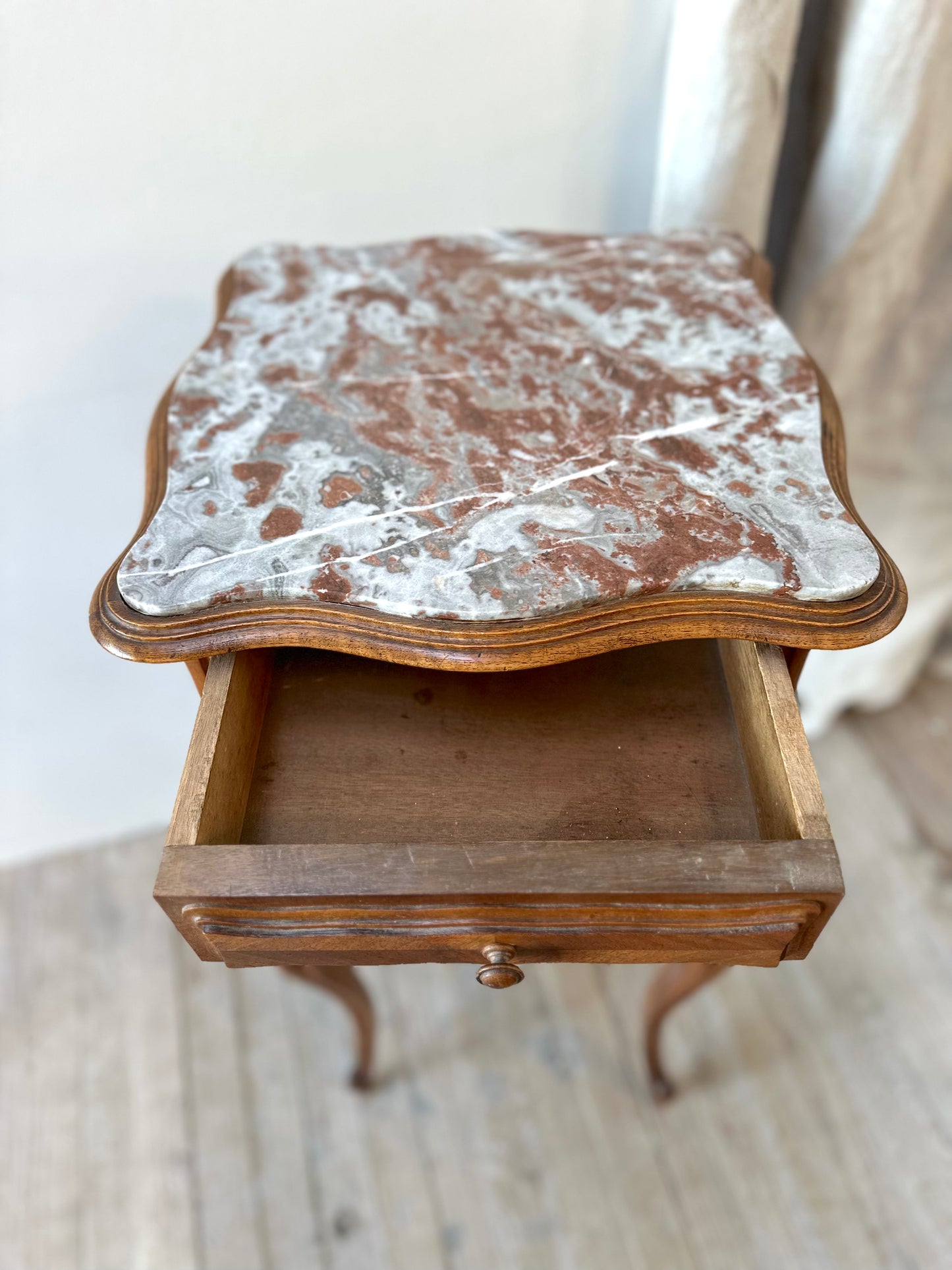 Antique French Louis XV Quartercut Veneer Bedside Table