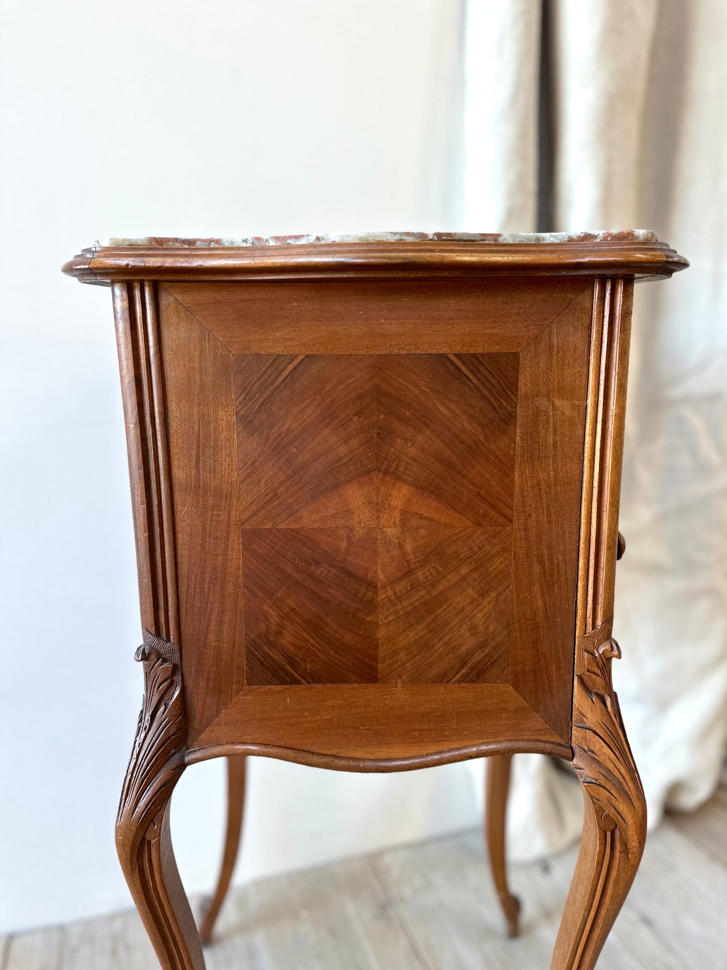 Antique French Louis XV Quartercut Veneer Bedside Table