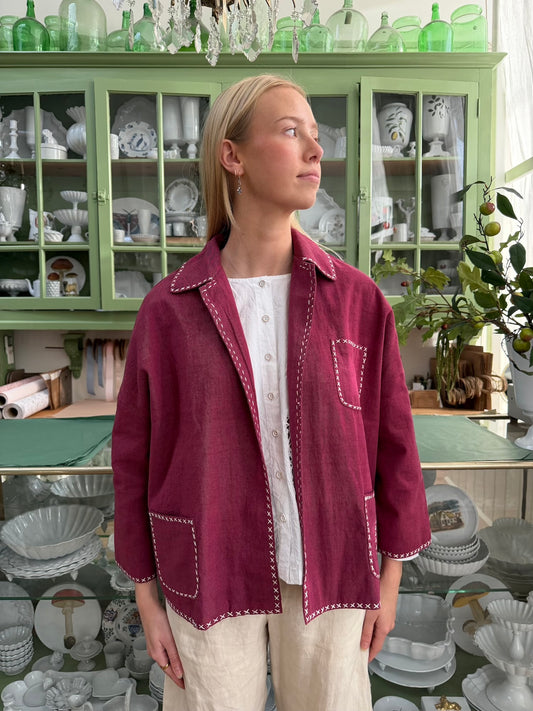 Runaway Bicycle Jacket With Contrast Stitching - Berry