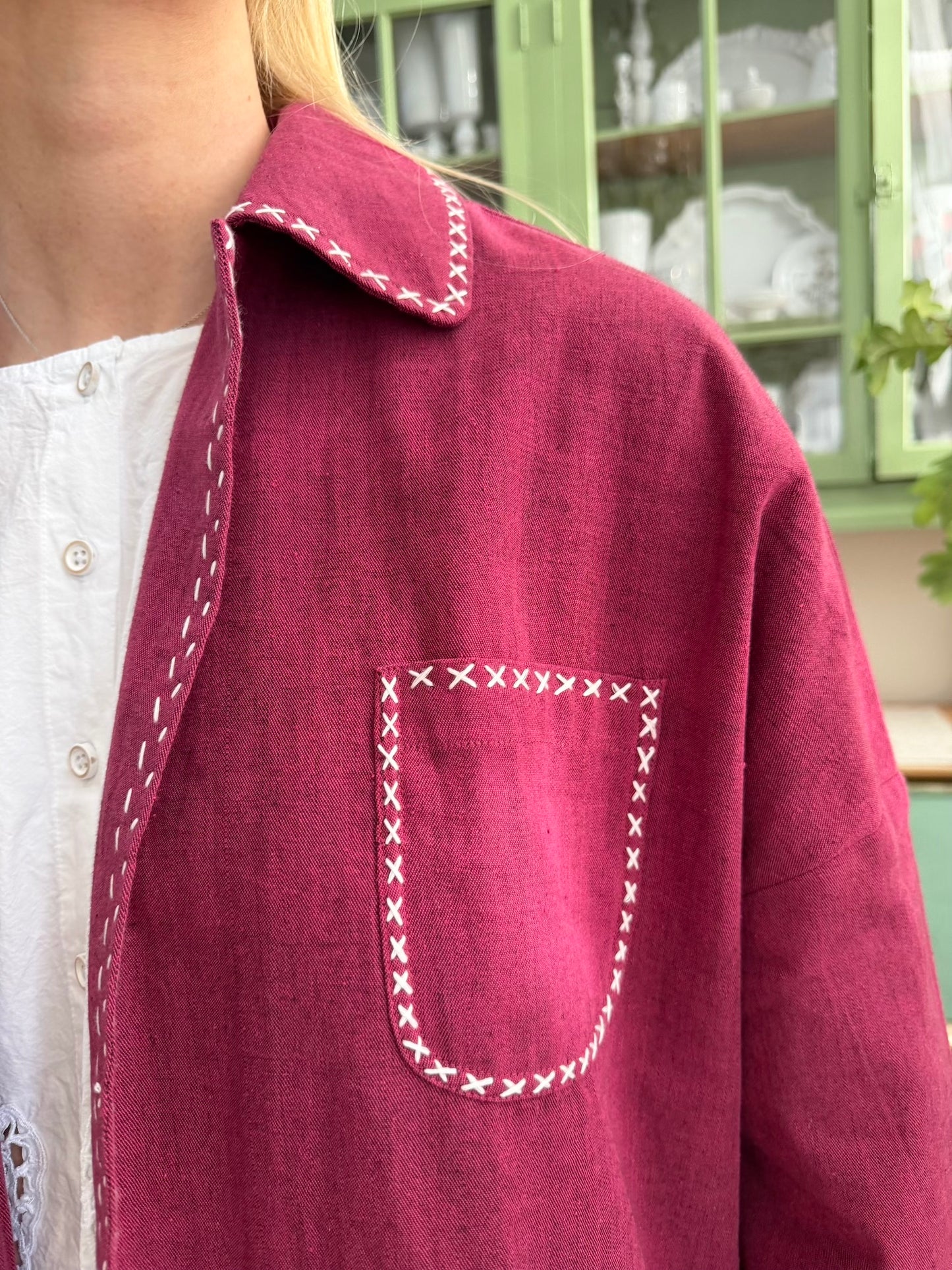 Runaway Bicycle Jacket With Contrast Stitching - Berry