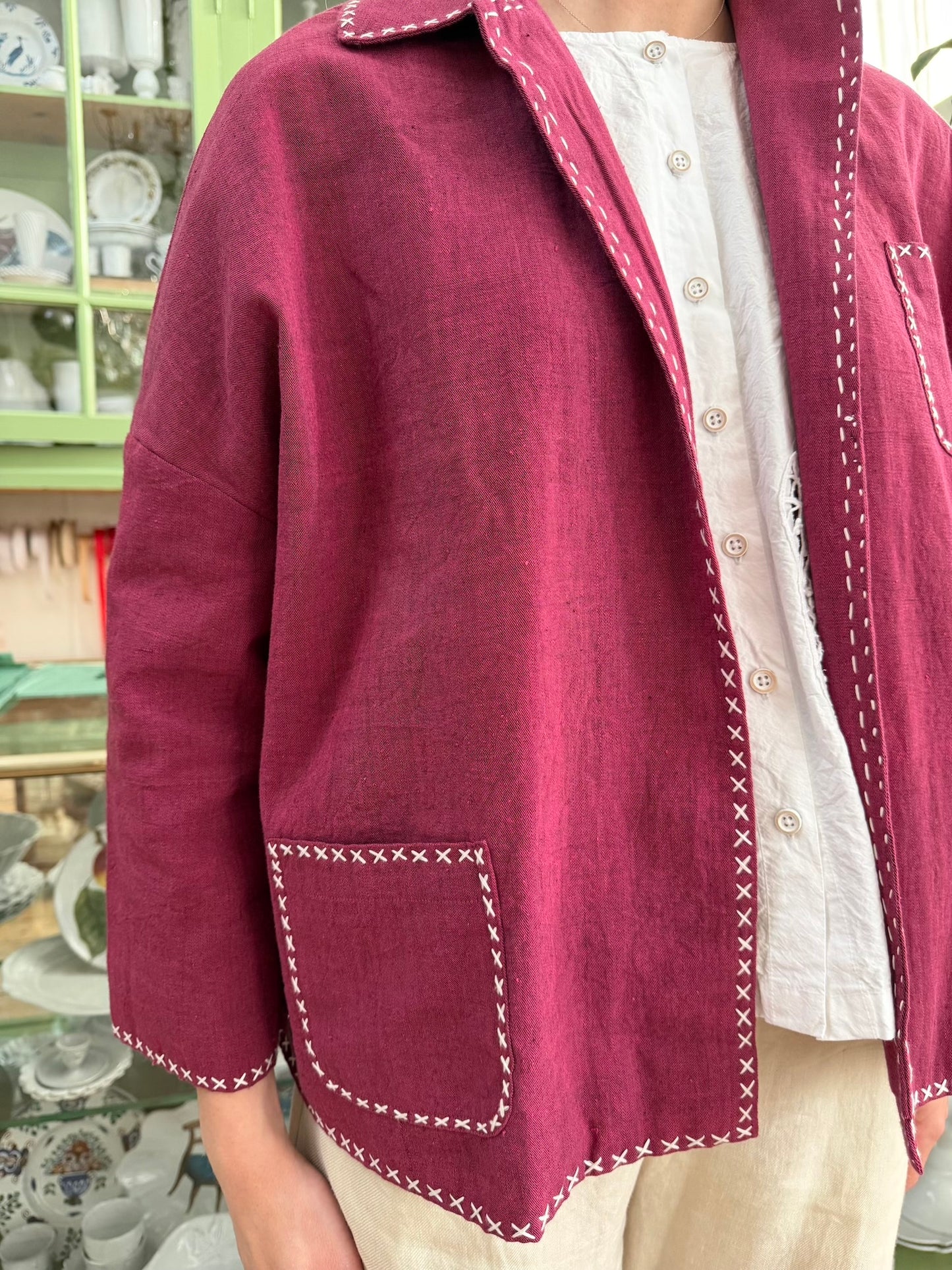 Runaway Bicycle Jacket With Contrast Stitching - Berry