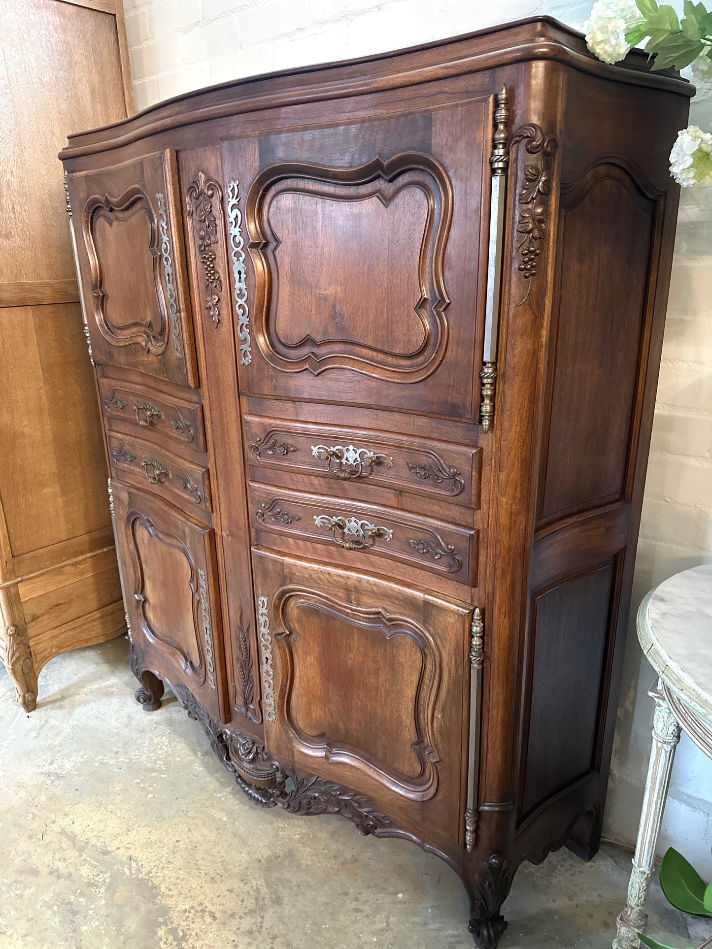 Antique French Small 4 Door And 4 Drawer Cupboard