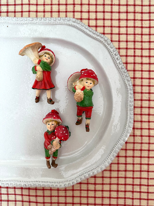 Elf Children Carrying Mushrooms - Christmas Ornament Sets