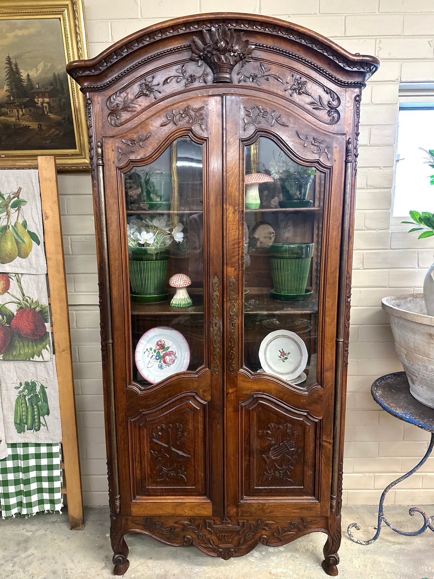 Antique French Flower Basket Vitrine