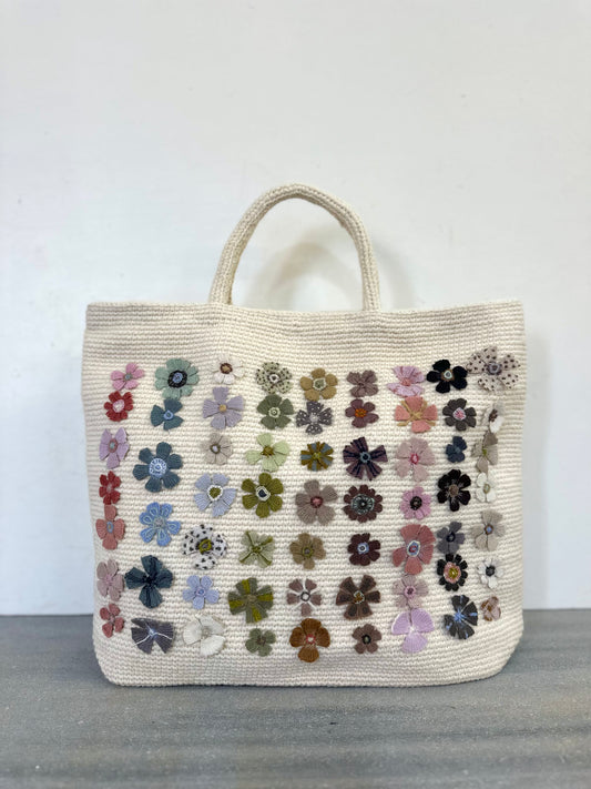 Sophie Digard Crochet Cream Wool Bag With Spring Flowers