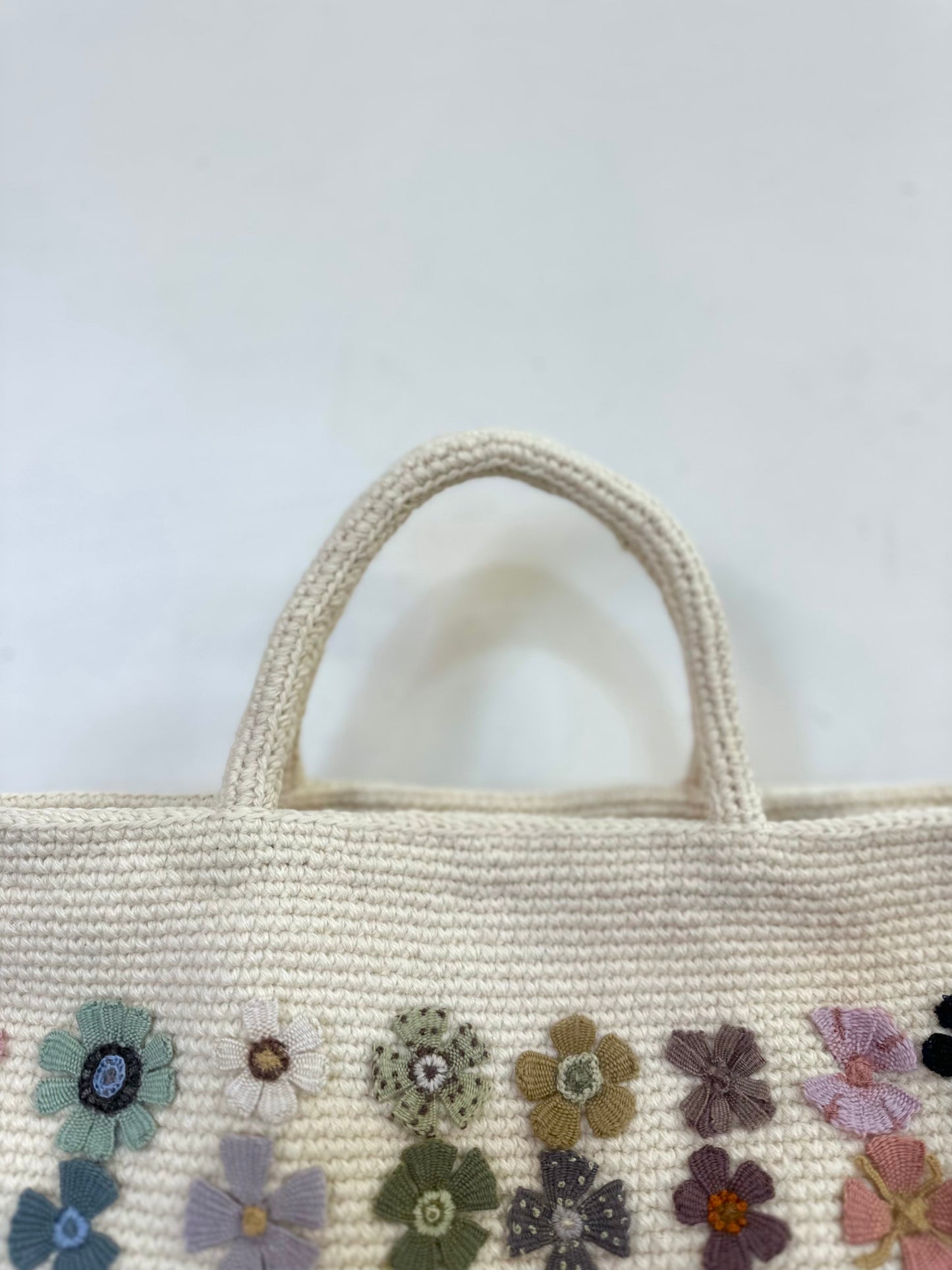Sophie Digard Crochet Cream Wool Bag With Spring Flowers