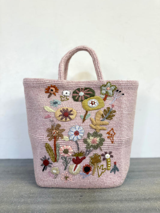 Sophie Digard Small Pink Wool Bag With Floral Appliqué