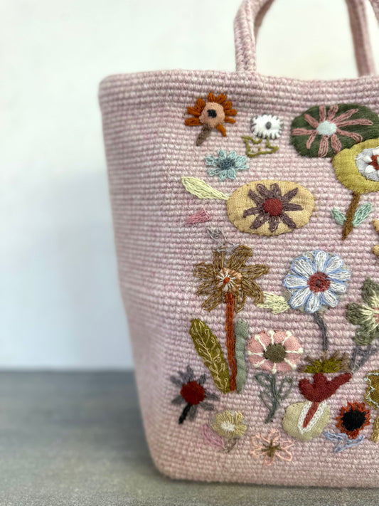 Sophie Digard Small Pink Wool Bag With Floral Appliqué