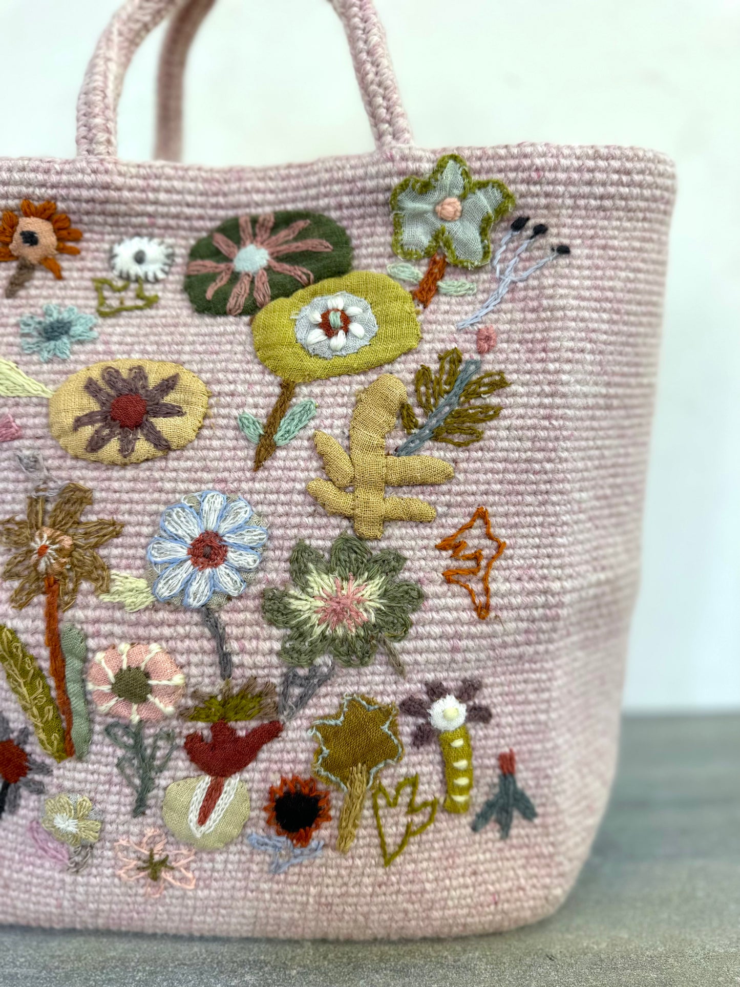 Sophie Digard Small Pink Wool Bag With Floral Appliqué