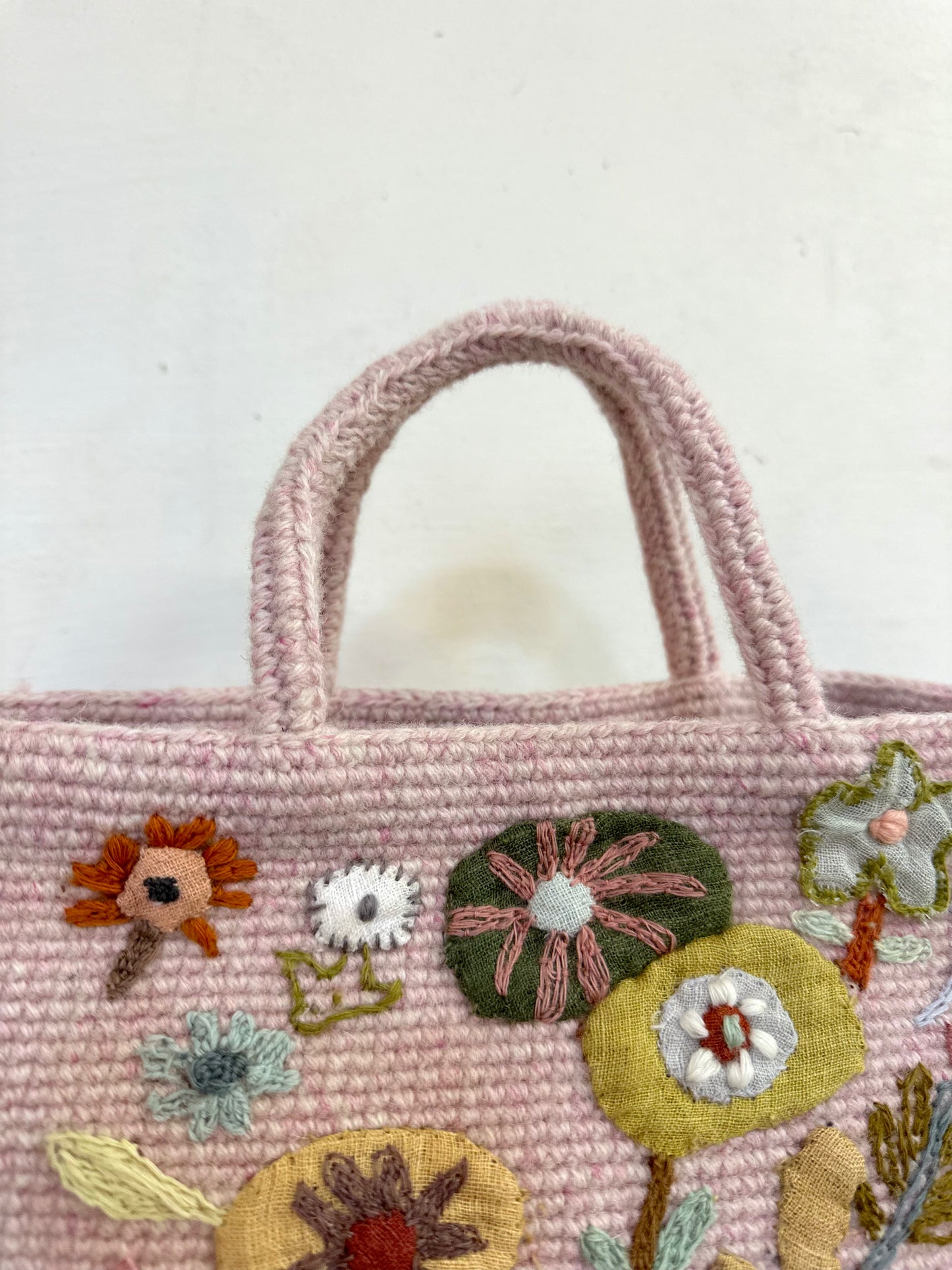Sophie Digard Small Pink Wool Bag With Floral Appliqué