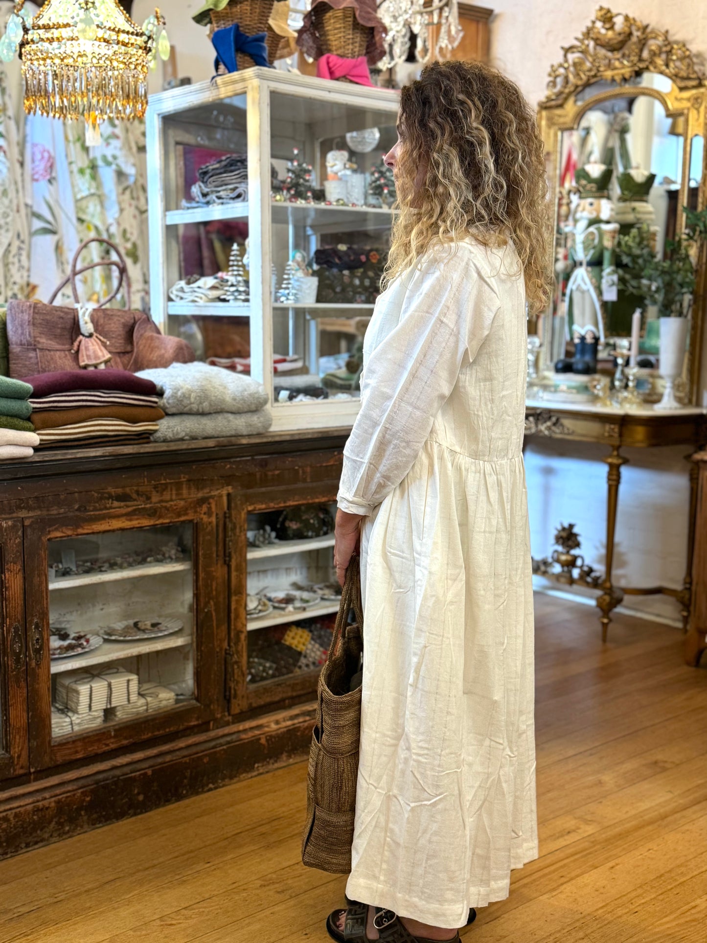 Runaway Bicycle Cotton Frill Dress In Cream