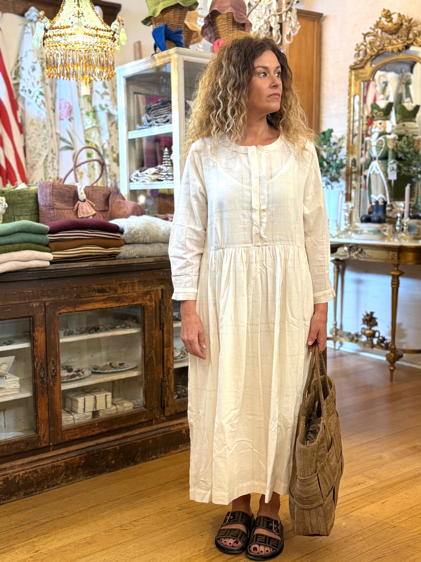 Runaway Bicycle Cotton Frill Dress In Cream