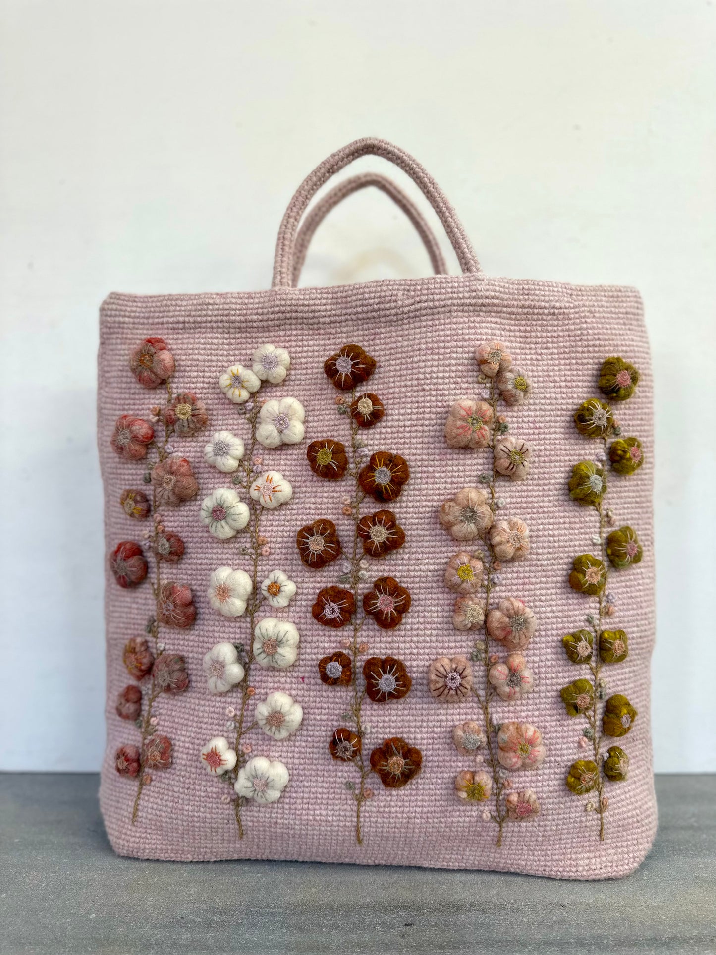 Sophie Digard 'Garden Blush' Pink Crochet Wool Bag