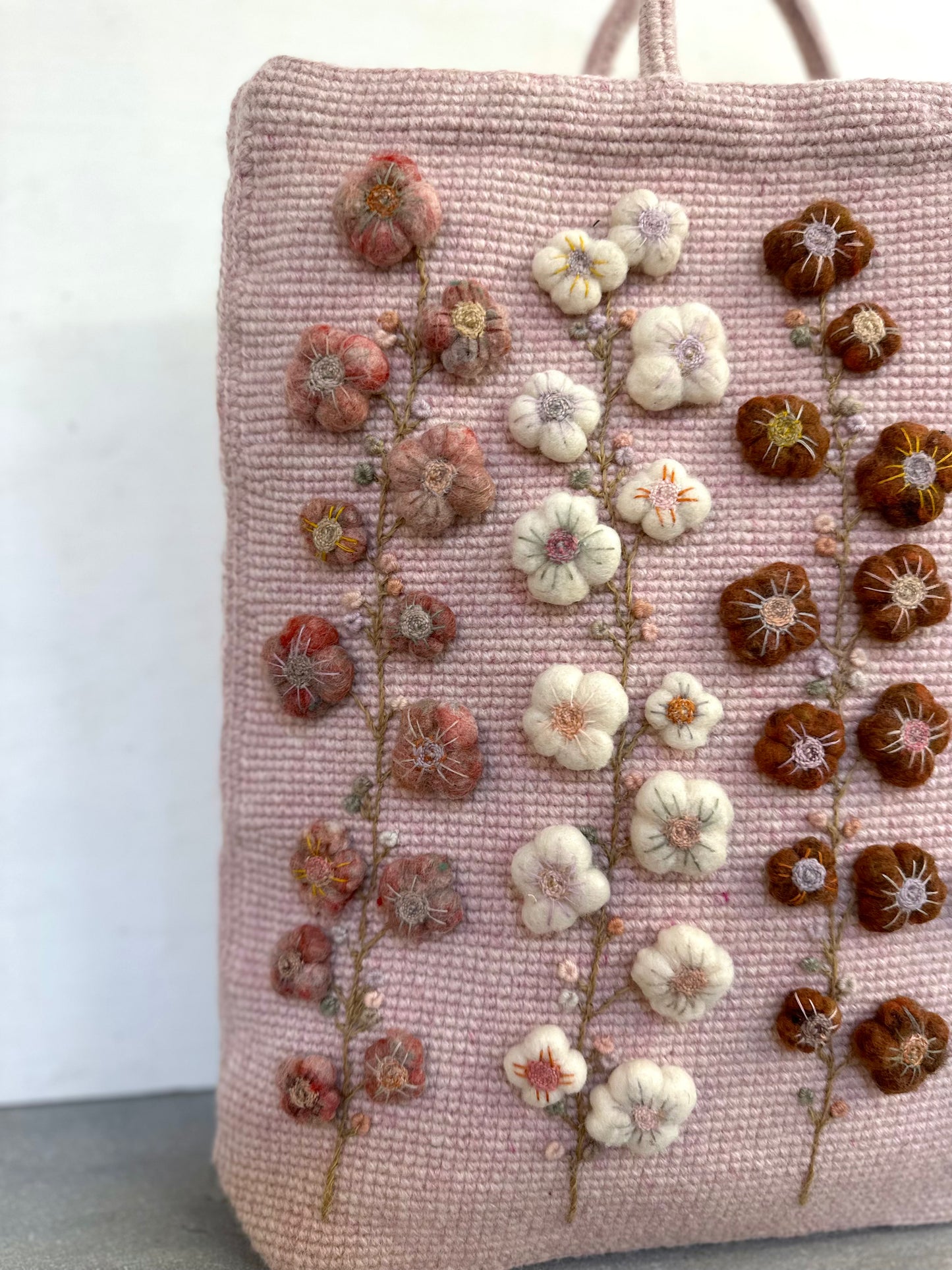 Sophie Digard 'Garden Blush' Pink Crochet Wool Bag