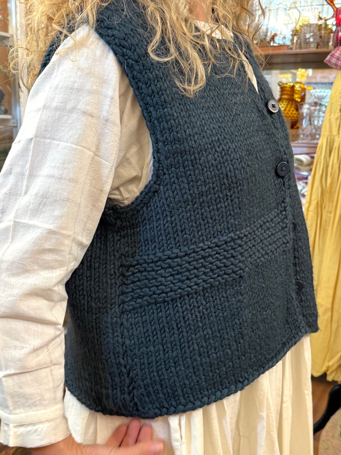 Runaway Bicycle Knitted Button Up Vest In Teal