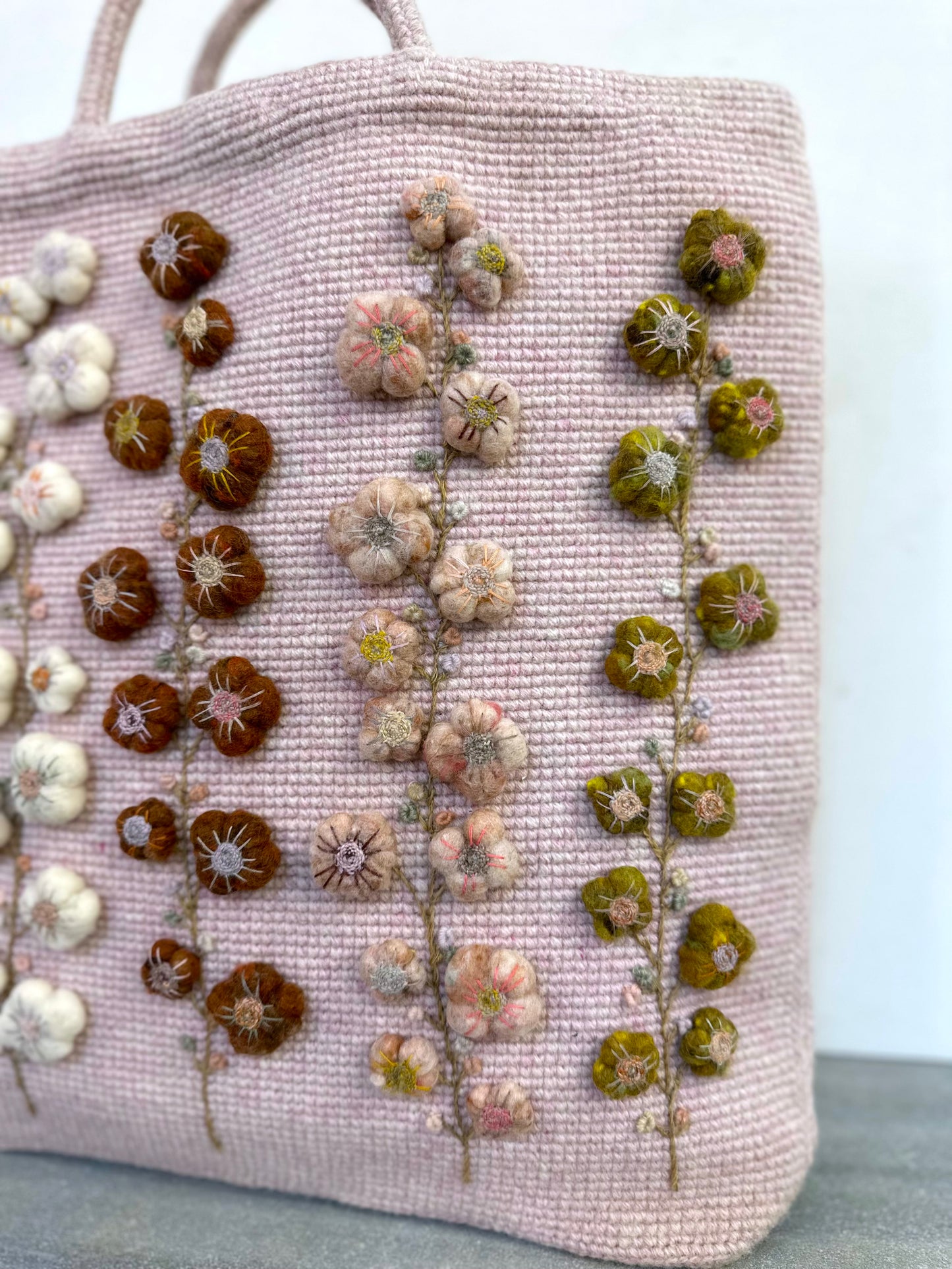 Sophie Digard 'Garden Blush' Pink Crochet Wool Bag