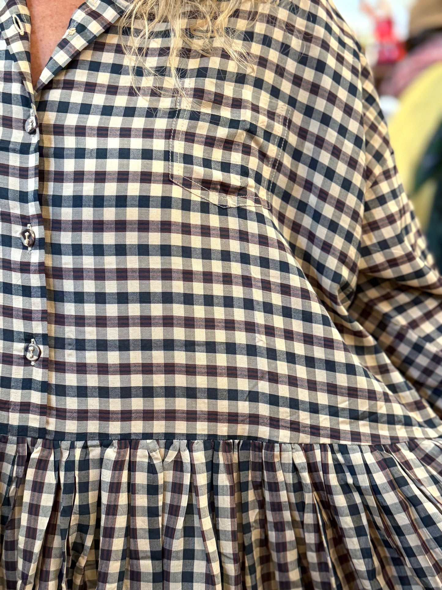 Runaway Bicycle Indigo Check Dress