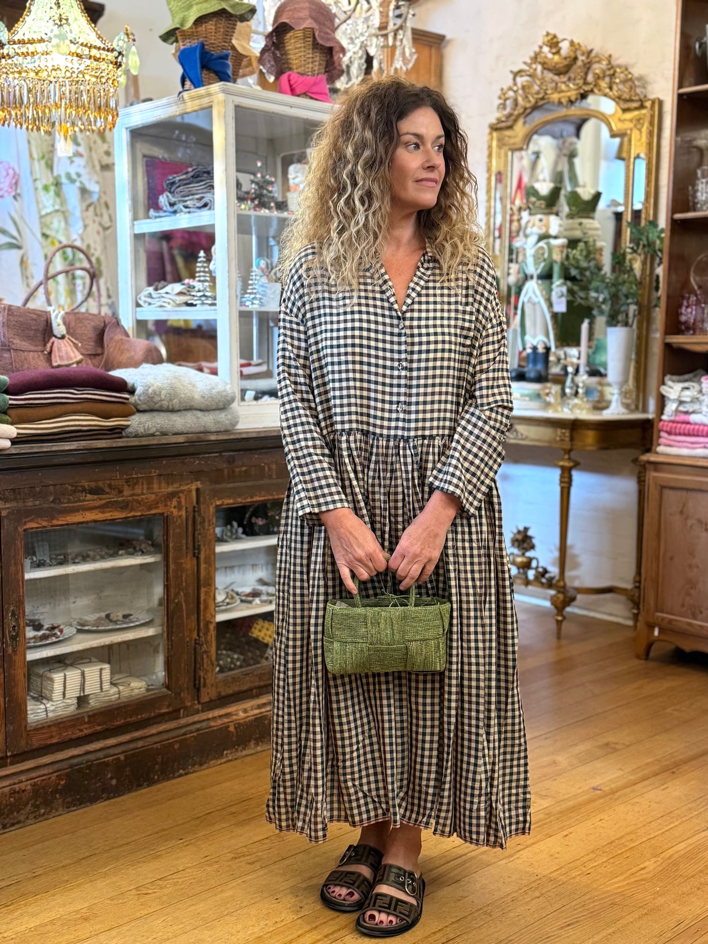 Runaway Bicycle Indigo Check Dress