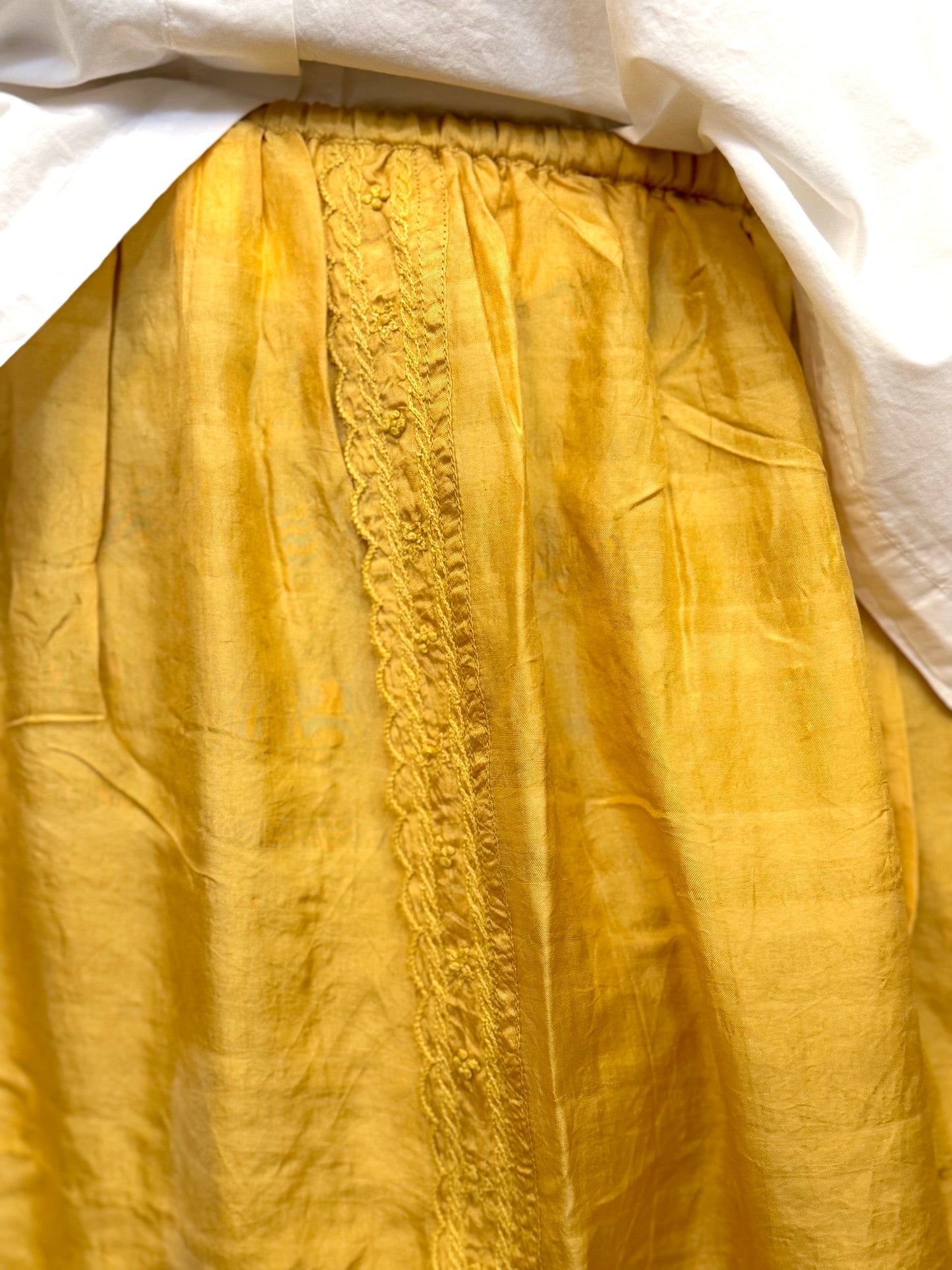 Runaway Bicycle Yellow Silk Skirt With Embroidered Details