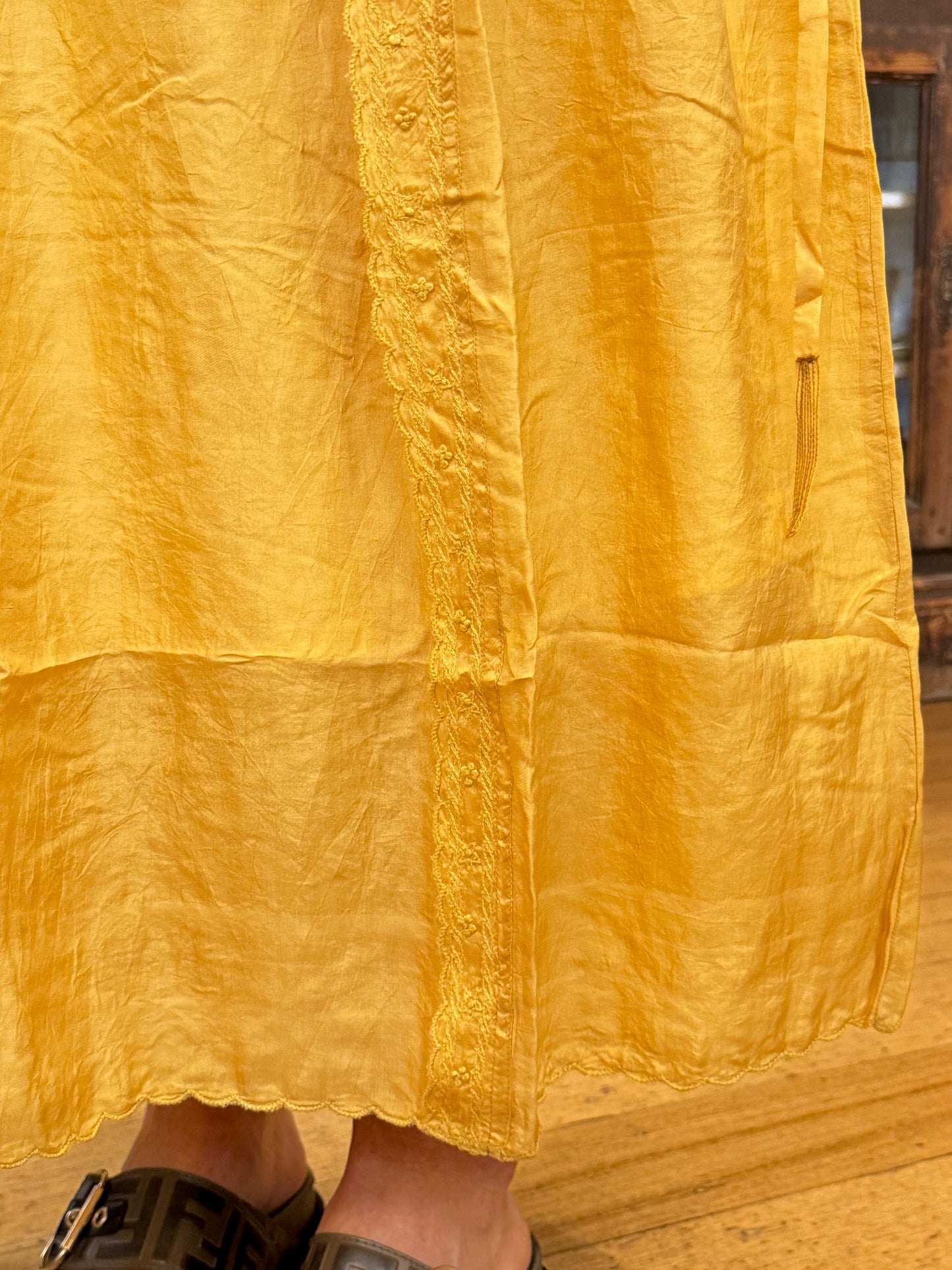 Runaway Bicycle Yellow Silk Skirt With Embroidered Details