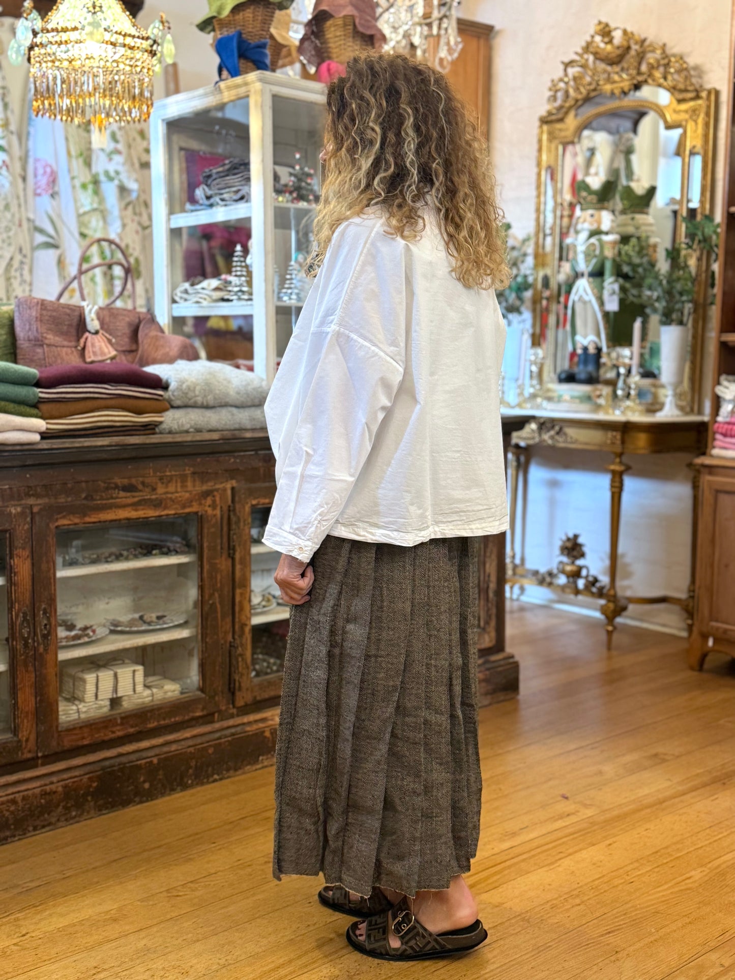 Runaway Bicycle Herringbone Pleated Grey Wool Skirt