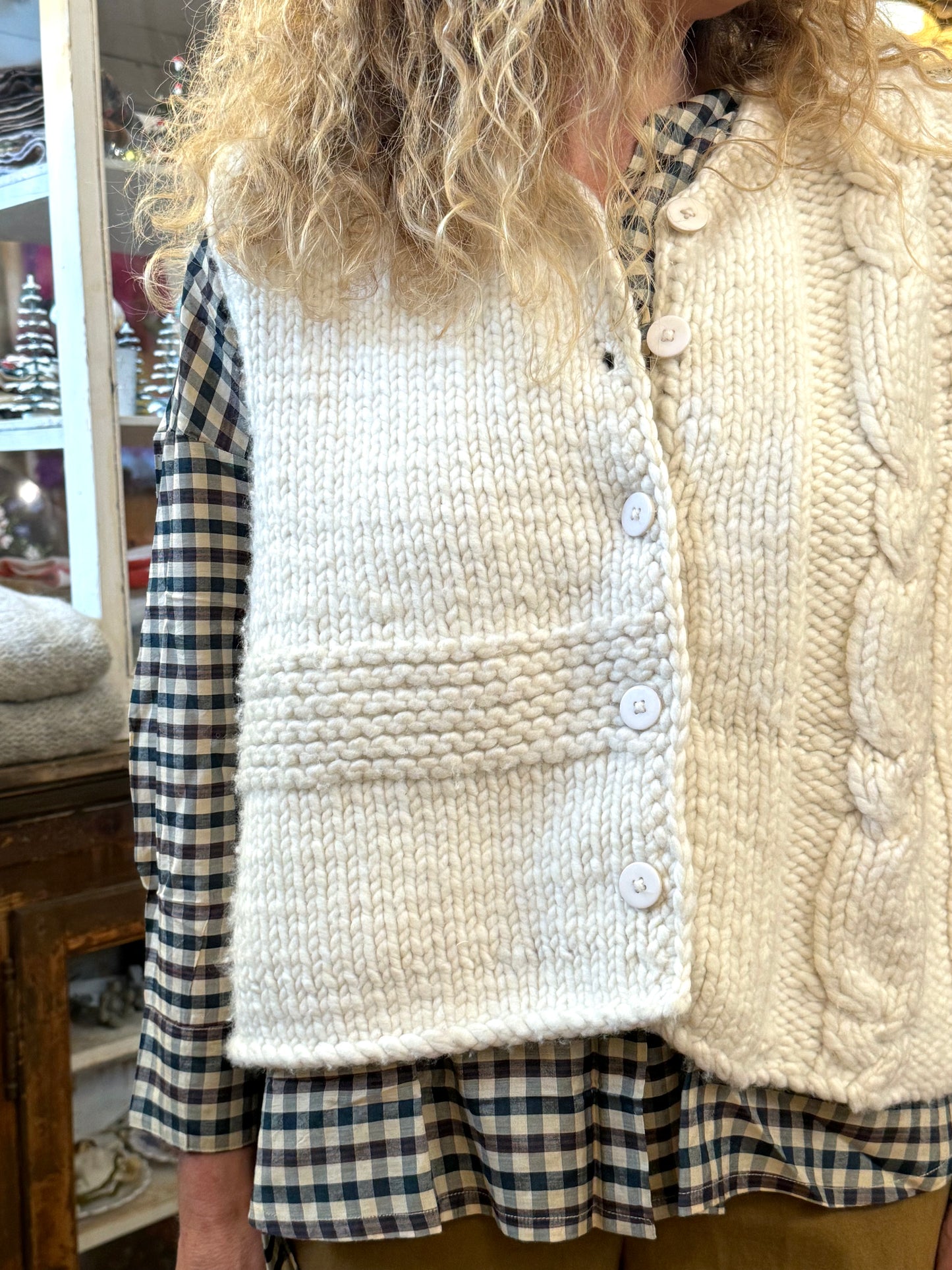 Runaway Bicycle Knitted Button Up Vest In Cream