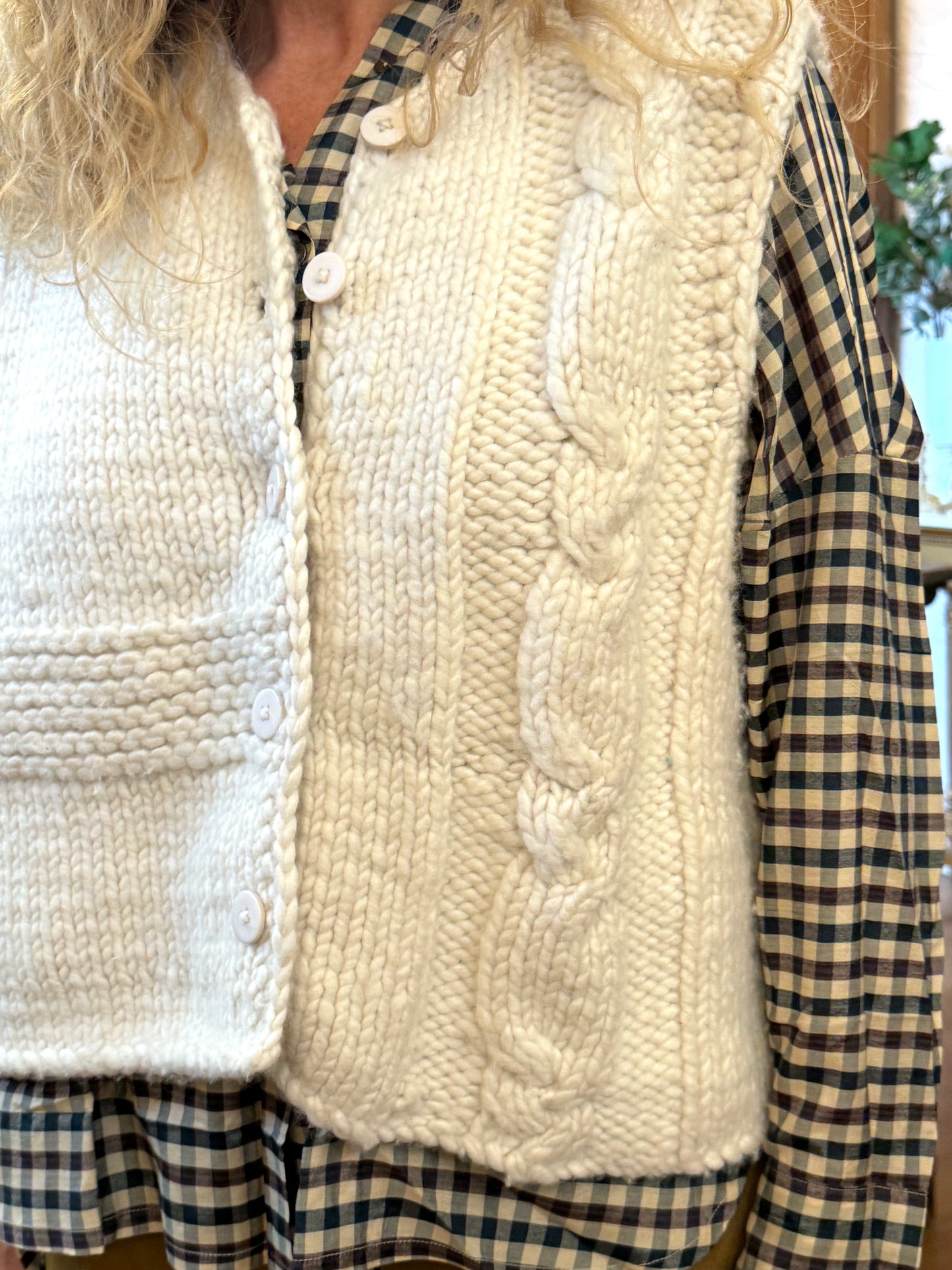 Runaway Bicycle Knitted Button Up Vest In Cream