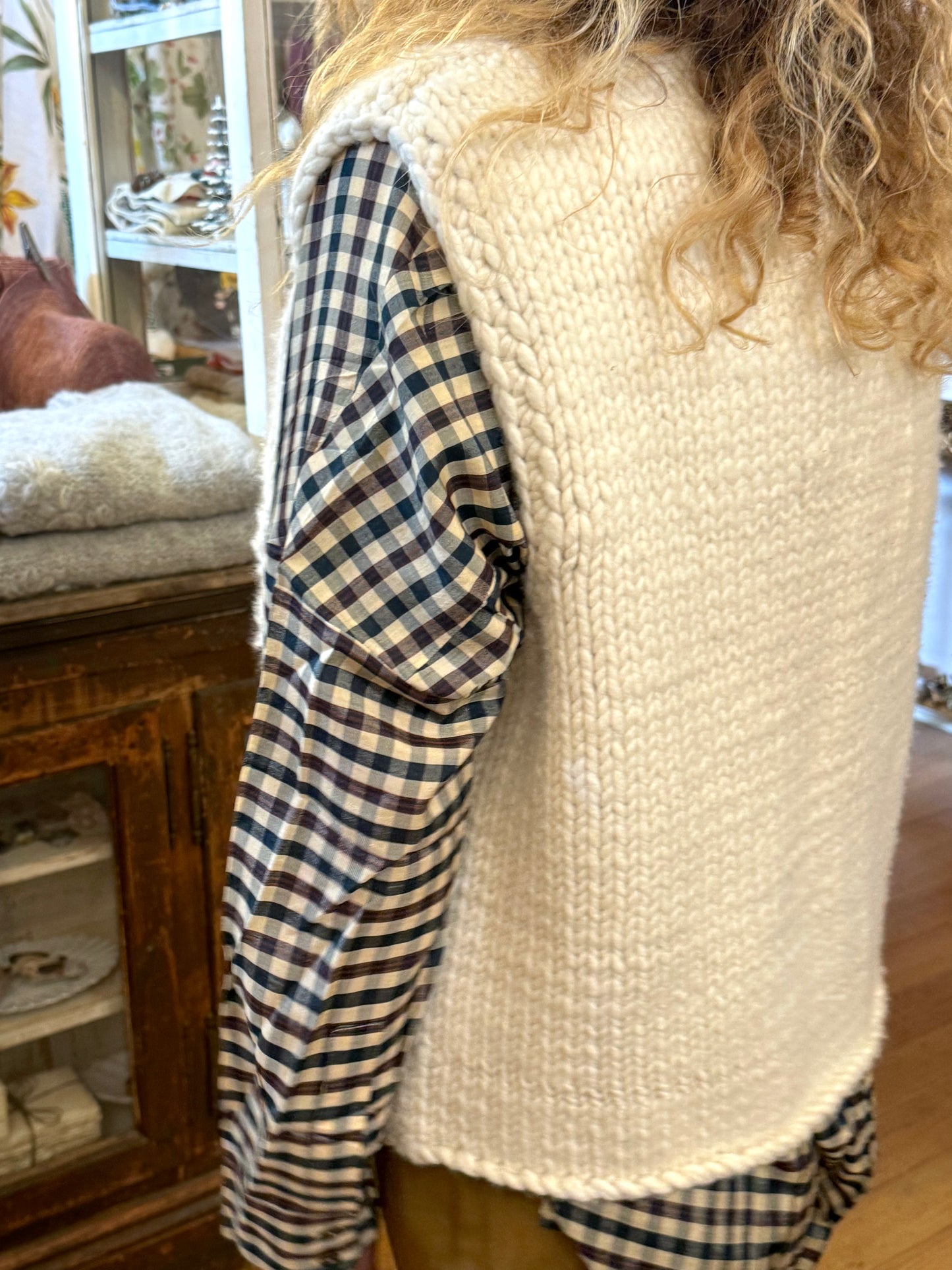 Runaway Bicycle Knitted Button Up Vest In Cream