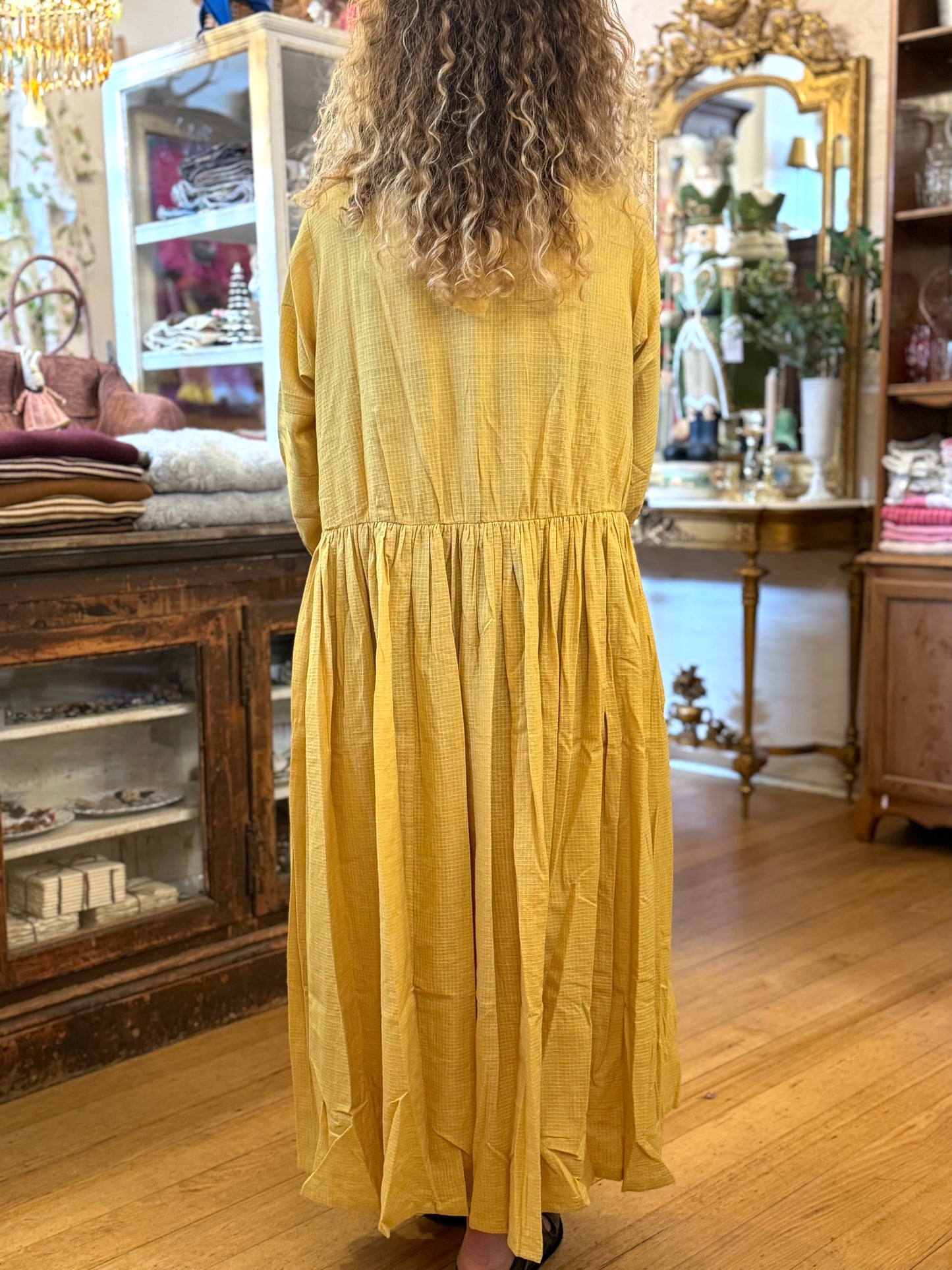 Runaway Bicycle Long Sleeve Yellow Dress With Embroidery