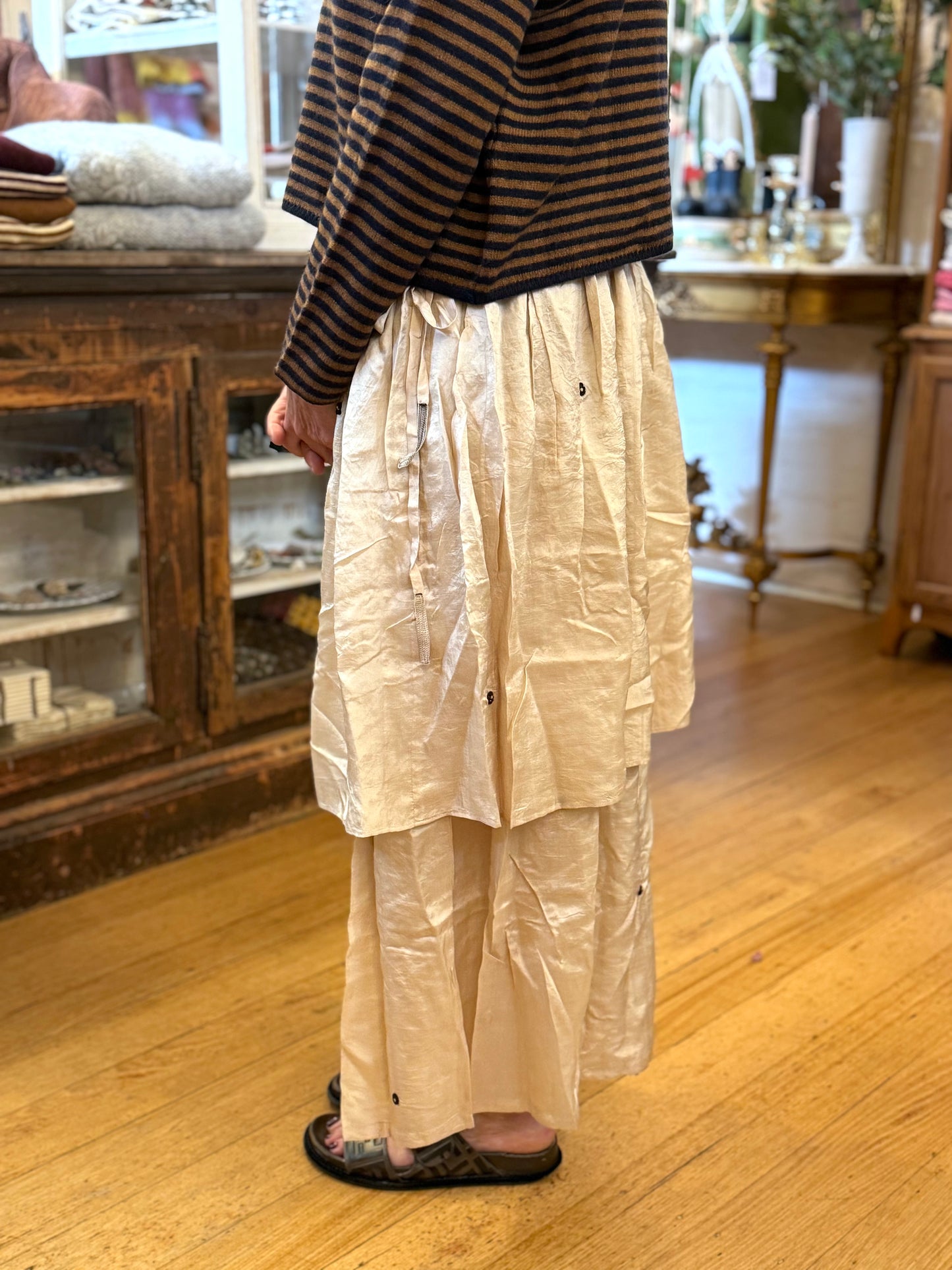 Runaway Bicycle Silk Skirt With Embroidered Flowers