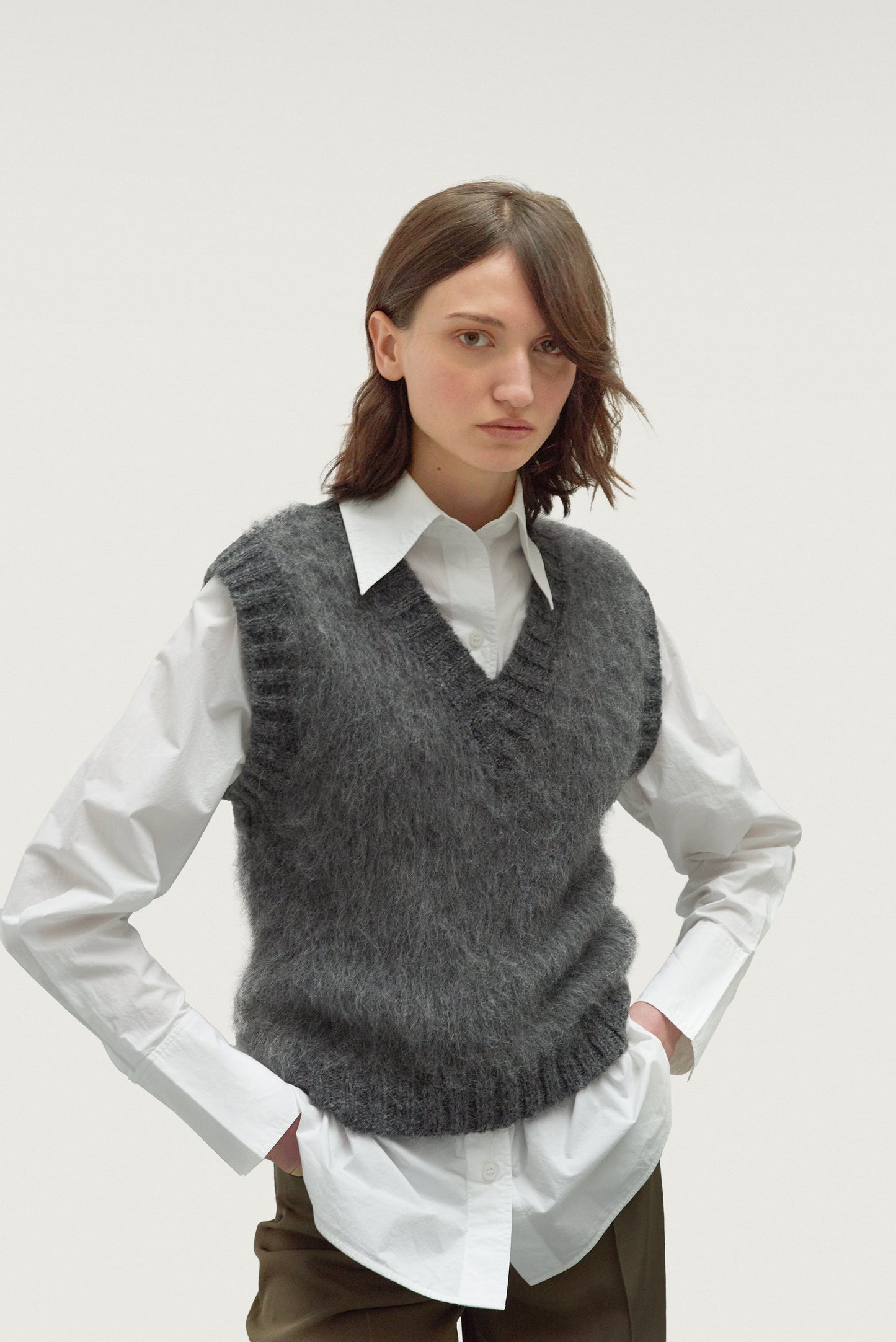 French Alpaca Knit Vest - Anthracite