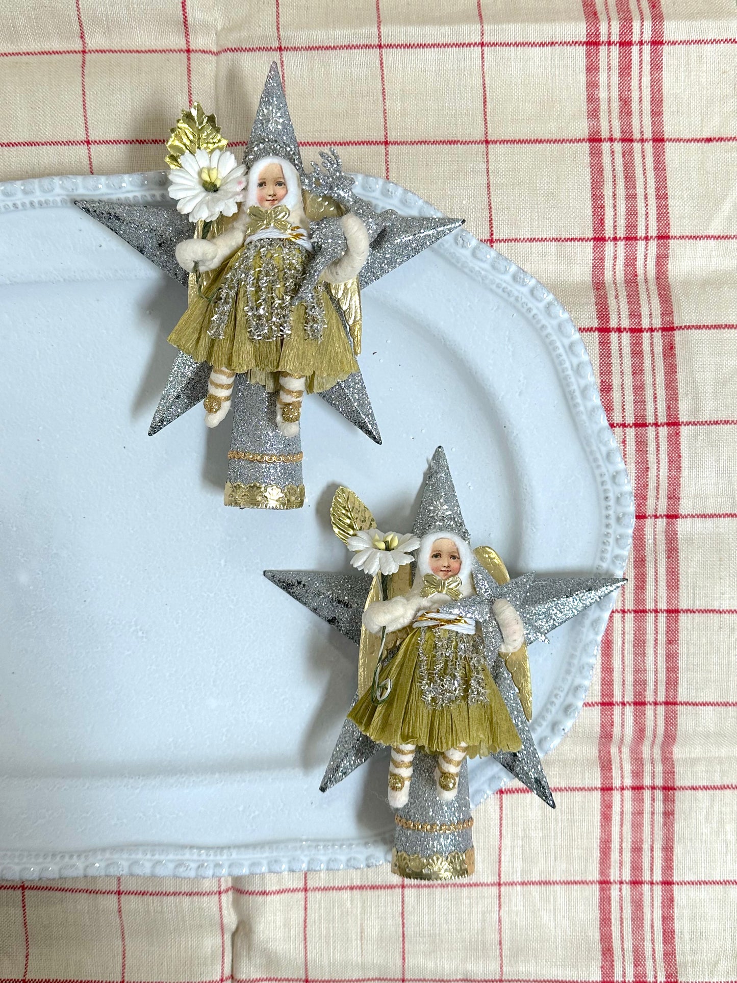 Vintage by Crystal Handspun Cotton Angel On Star Tree Topper