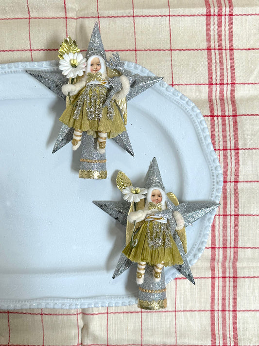 Vintage by Crystal Handspun Cotton Angel On Star Tree Topper
