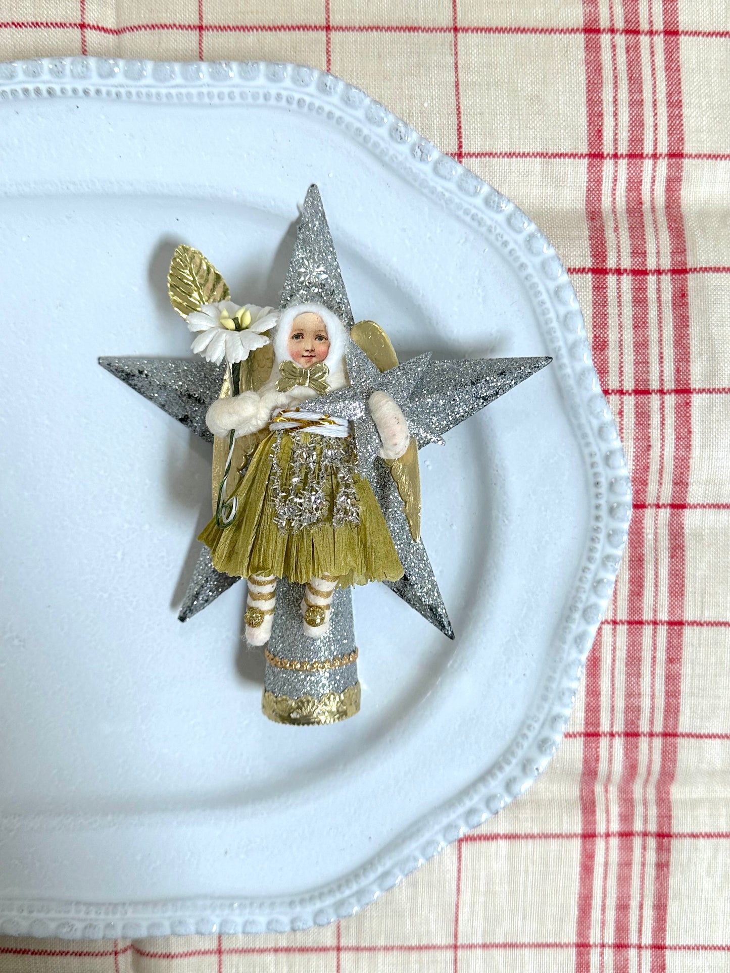 Vintage by Crystal Handspun Cotton Angel On Star Tree Topper