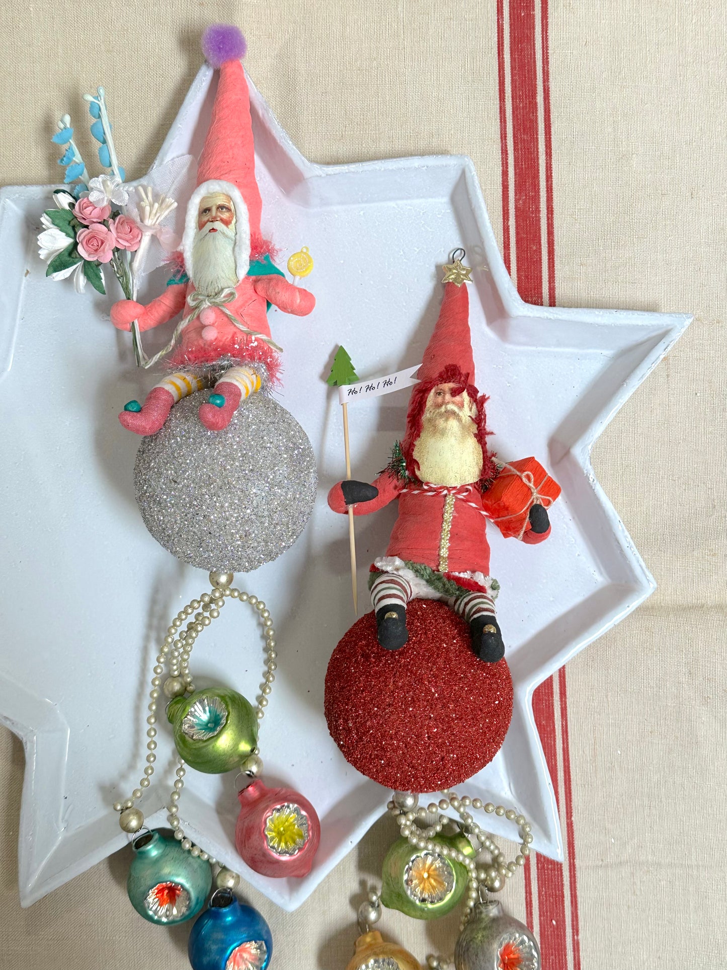 Vintage by Crystal Handspun Cotton Jingle Bell Santas