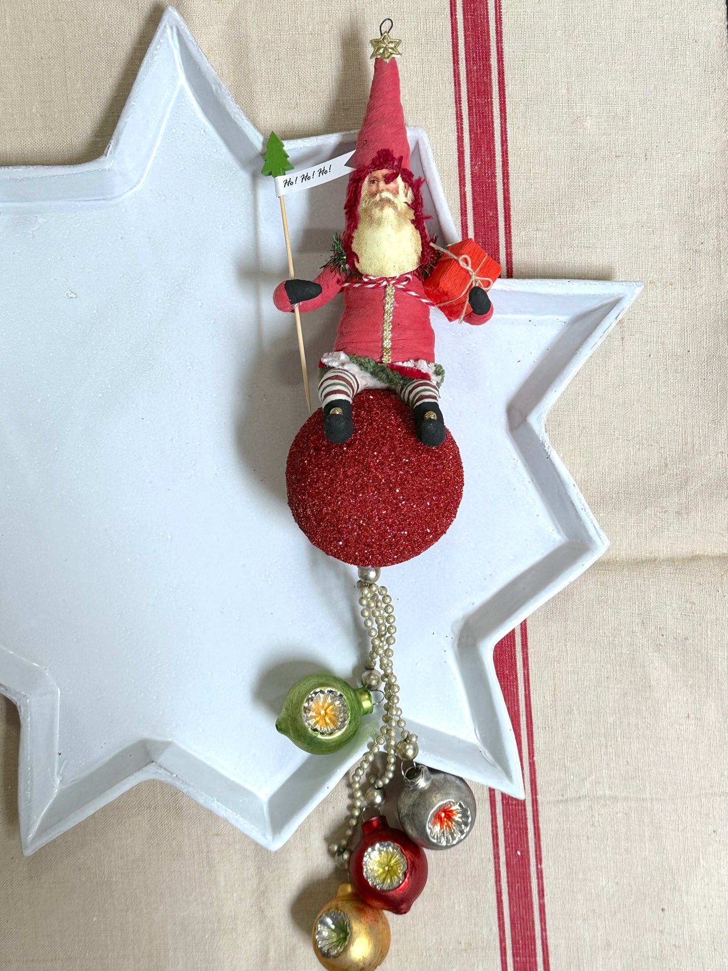 Vintage by Crystal Handspun Cotton Jingle Bell Santas